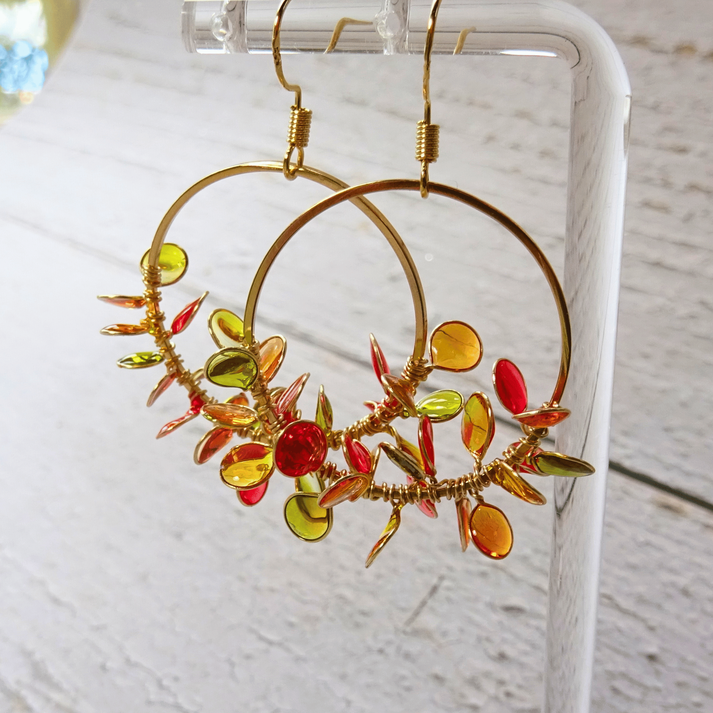 Autumn colored fall foliage wreath earrings
