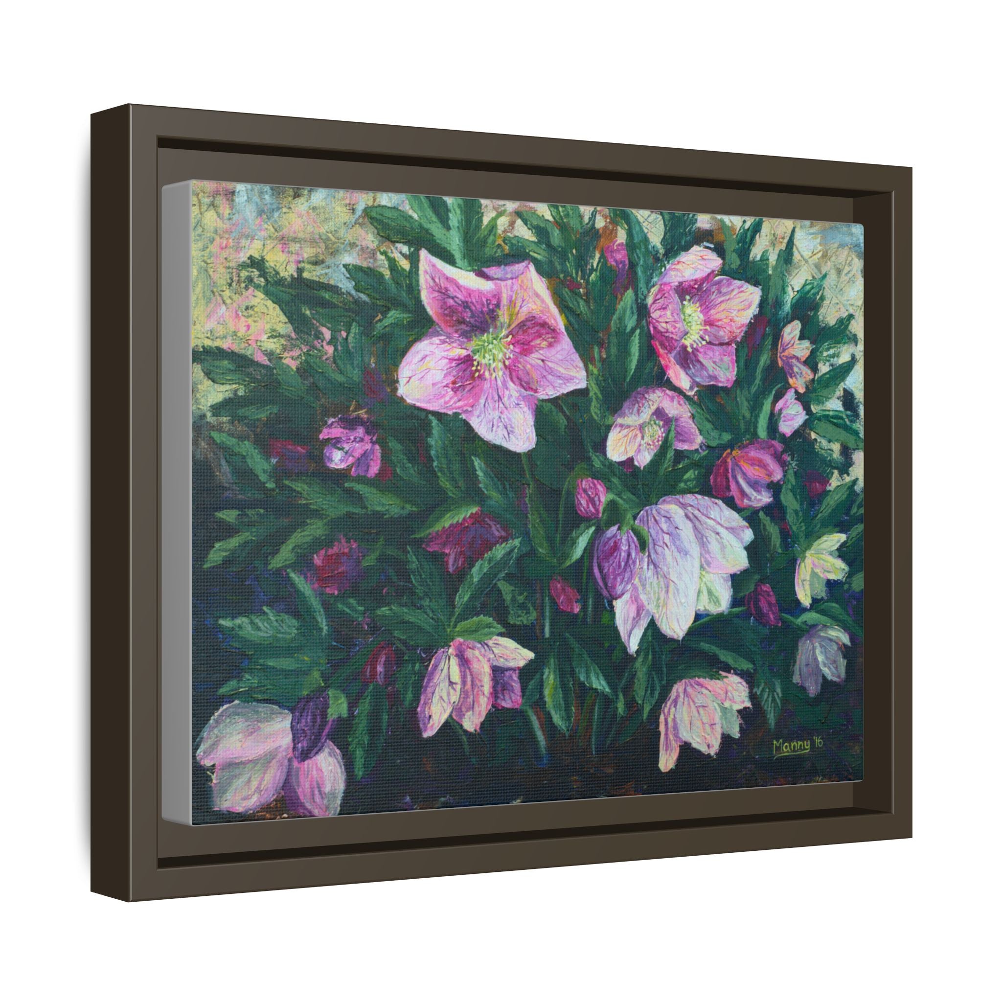 Pink Hellebore Botanical Wall Art - Framed Floral Canvas Print