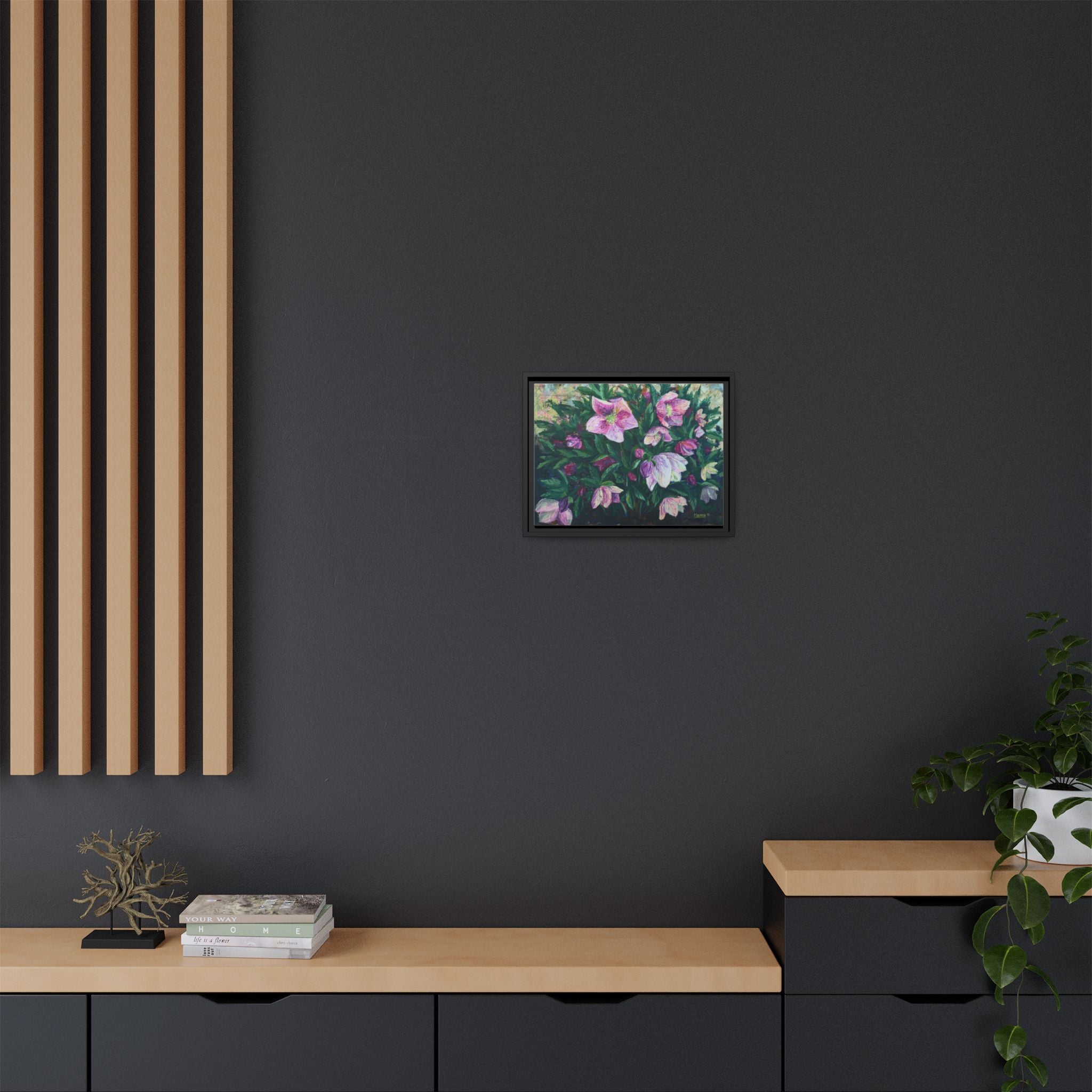 Pink Hellebore Botanical Wall Art - Framed Floral Canvas Print