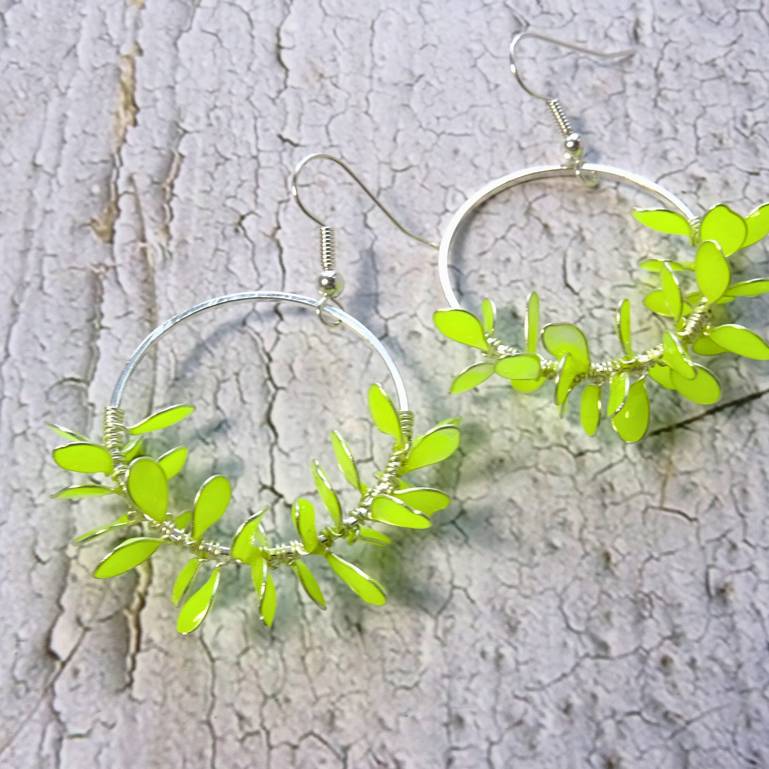 Yellow flower hoop earrings