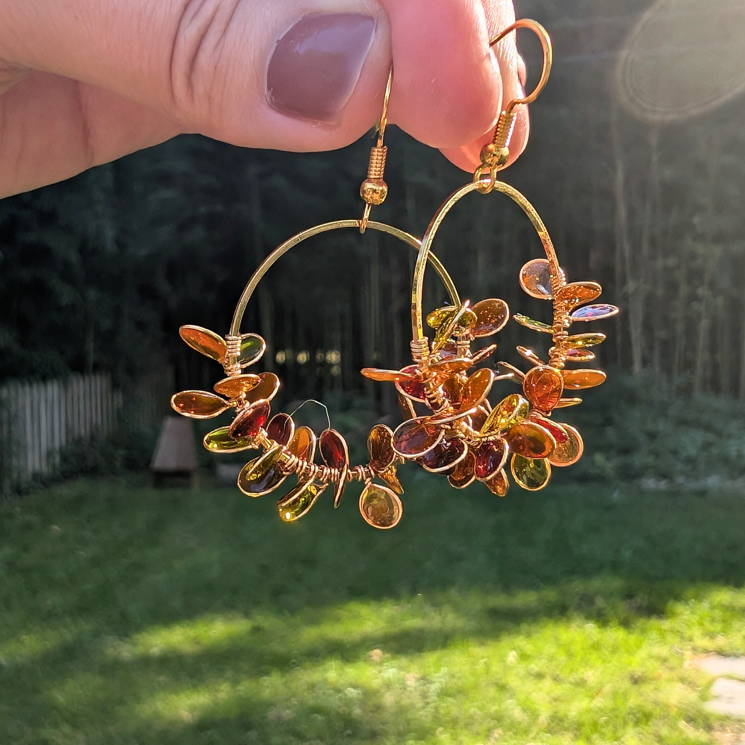 Autumn colored fall foliage wreath earrings
