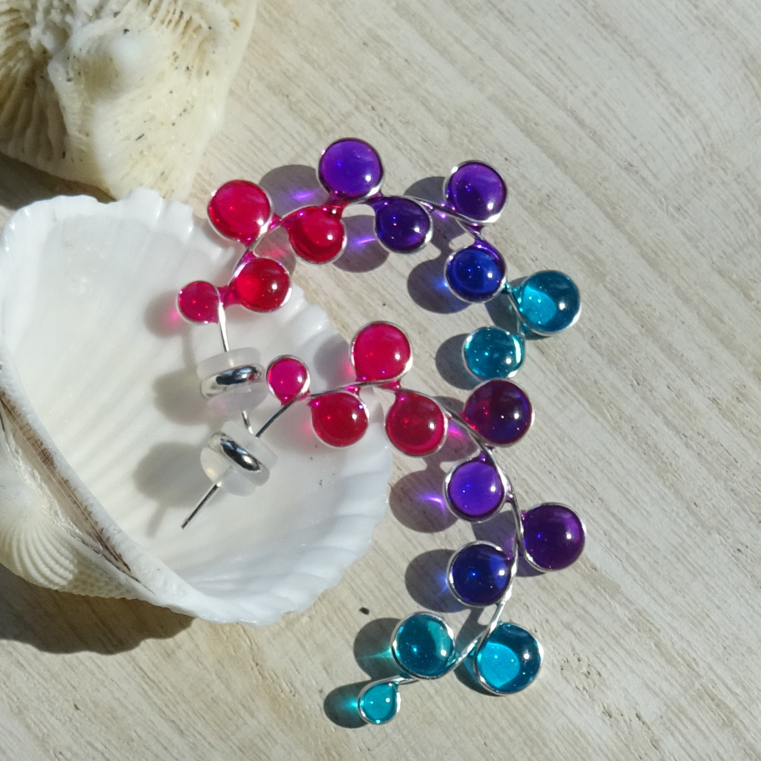 Pink Purple and Blue Hoop Earrings