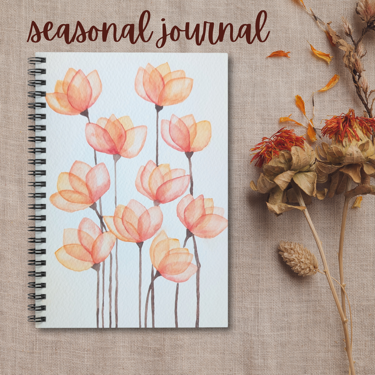 Peachy Floral Watercolor Spiral Notebook