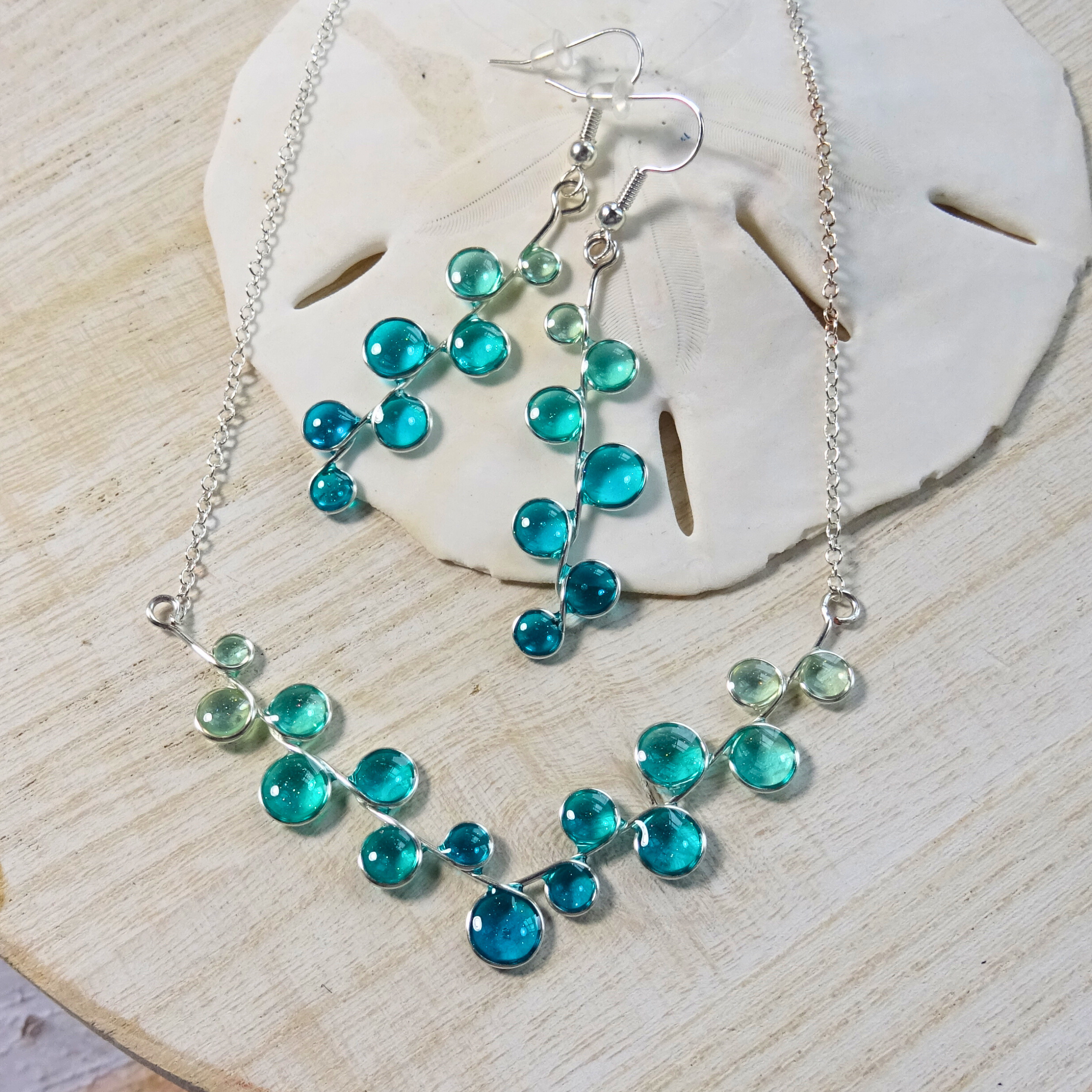 Teal Gradient Earring and Necklace Set