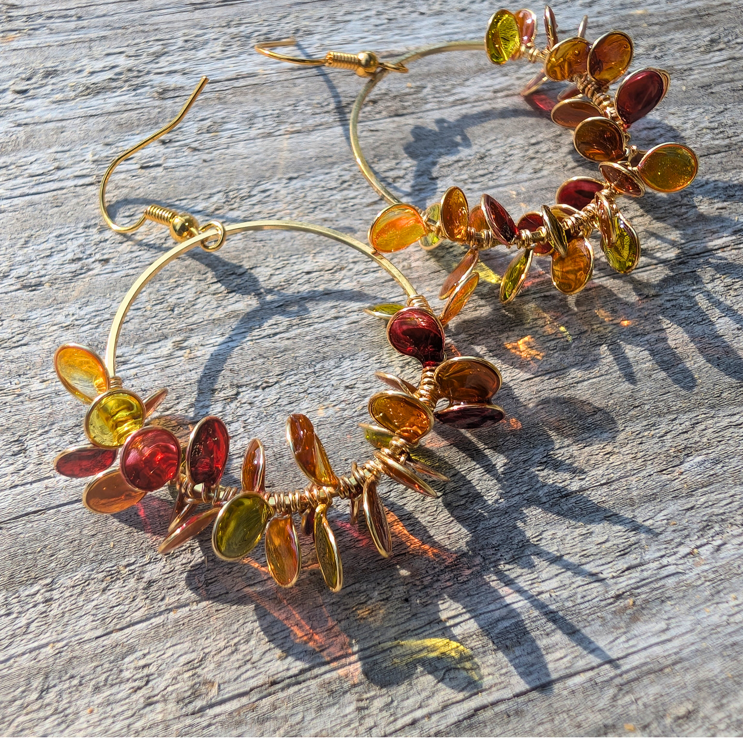 Autumn colored fall foliage wreath earrings