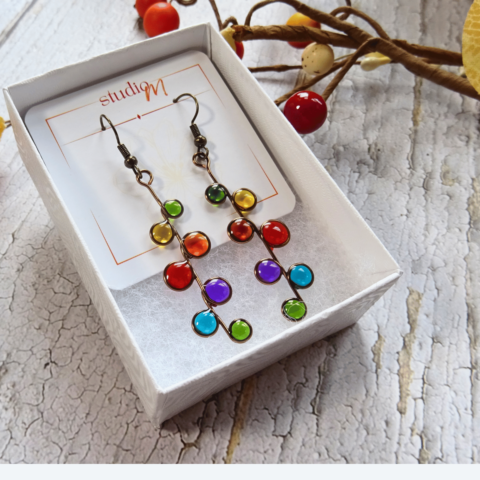 Rainbow stained glass resin earrings