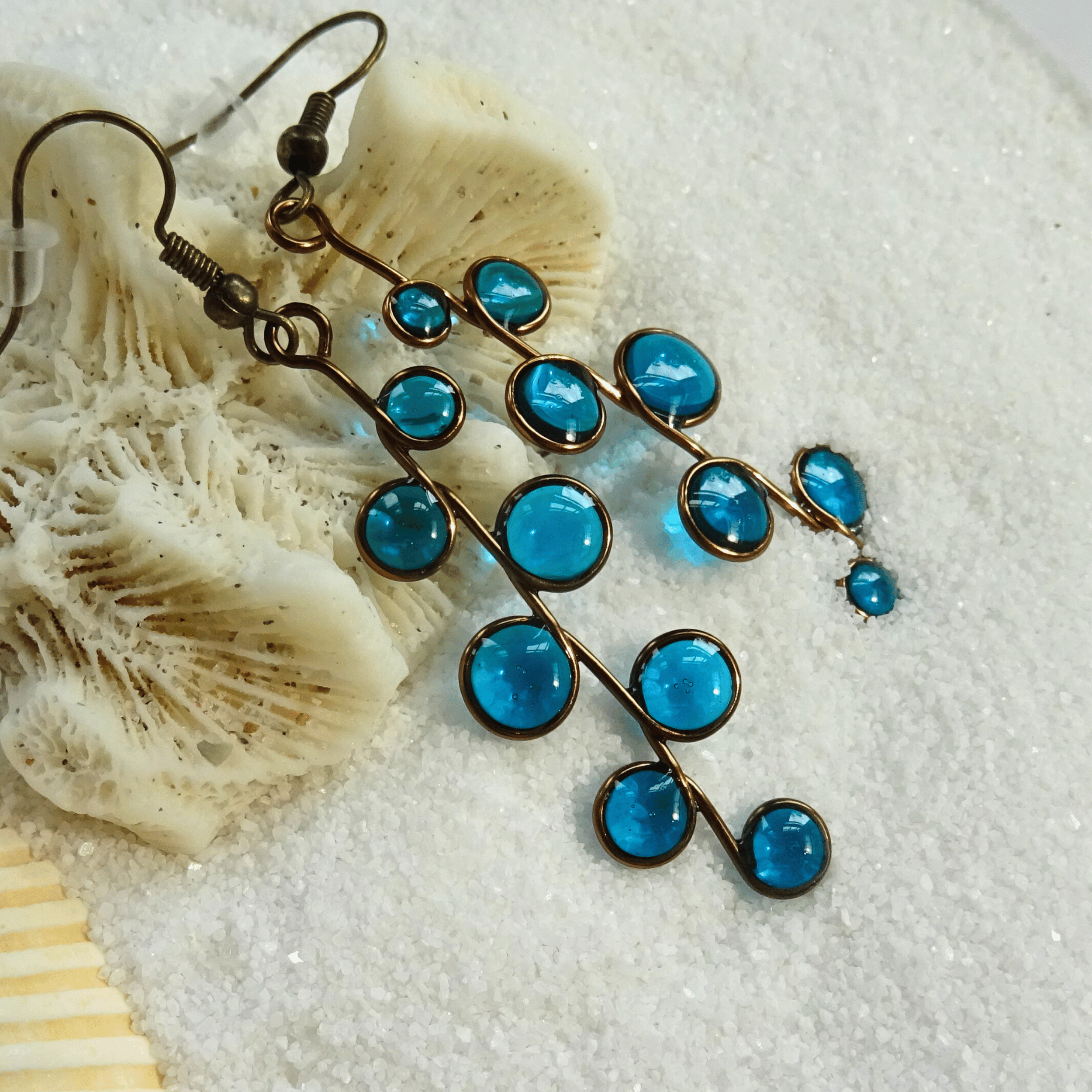 Ocean blue stained glass resin earrings