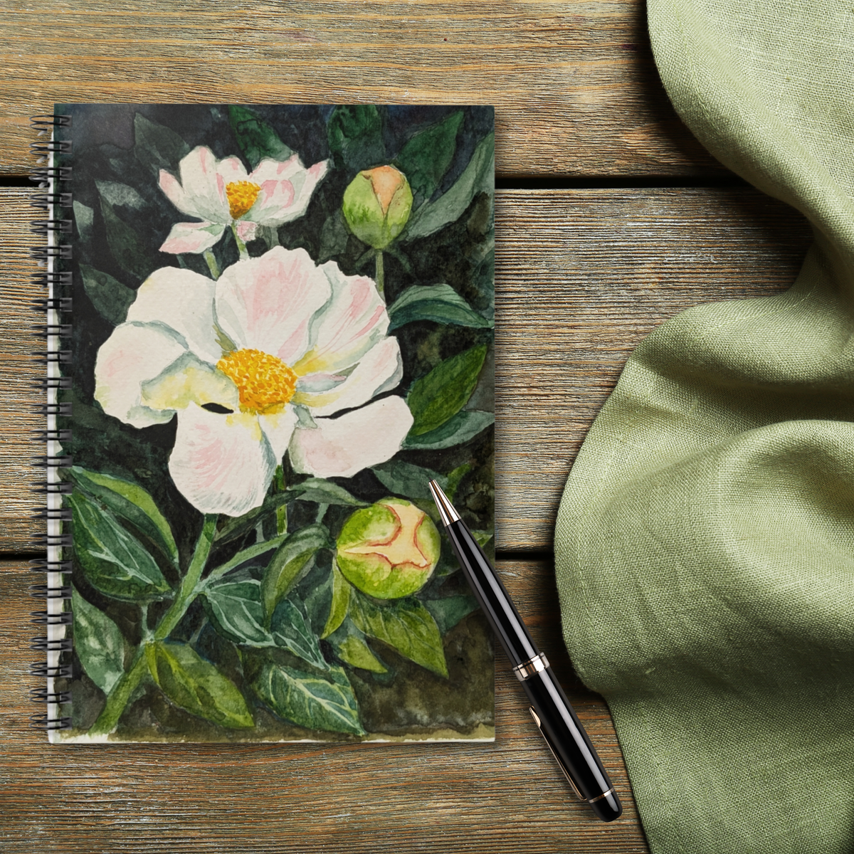 Peony Watercolor Spiral Notebook