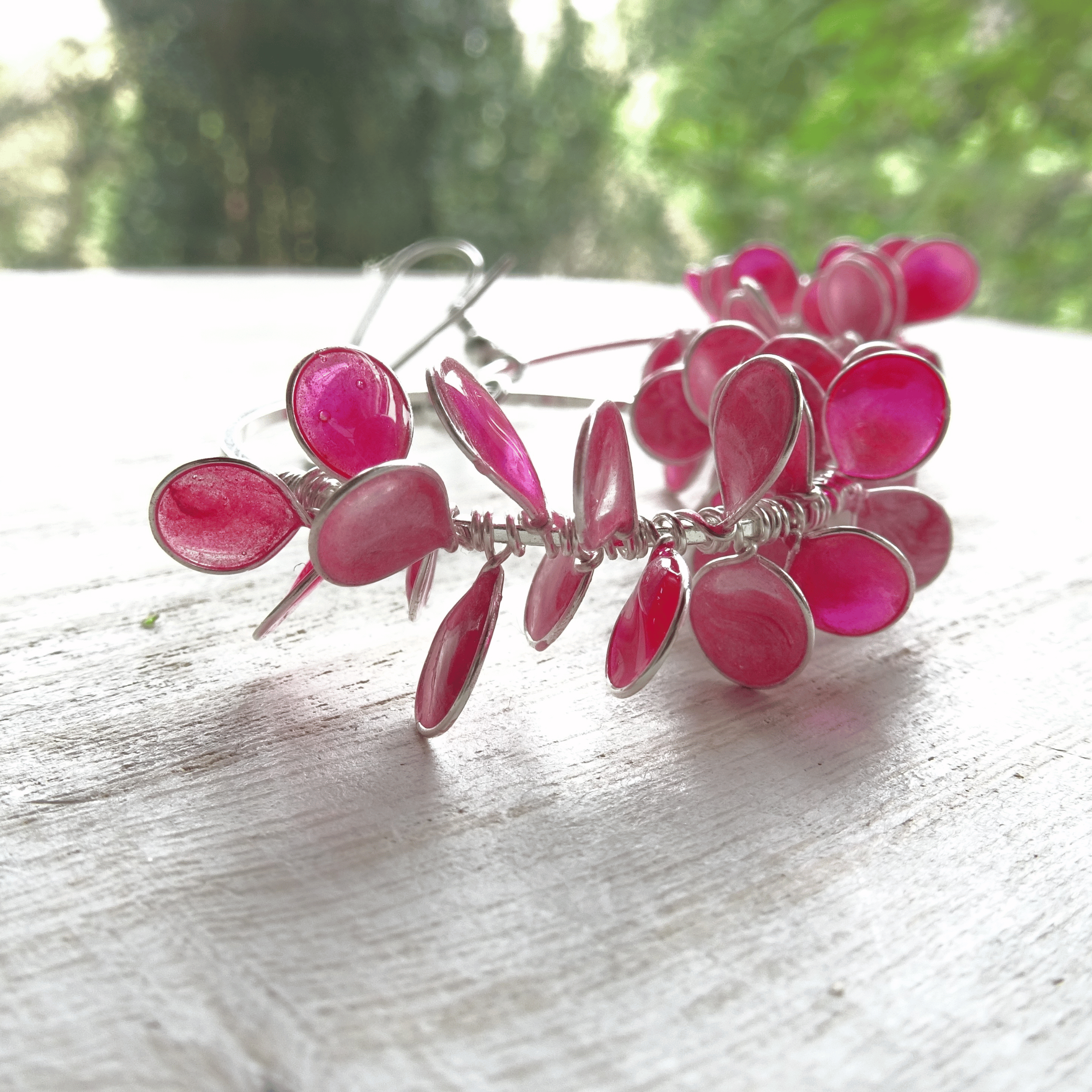 pink flower petal hoop earrings