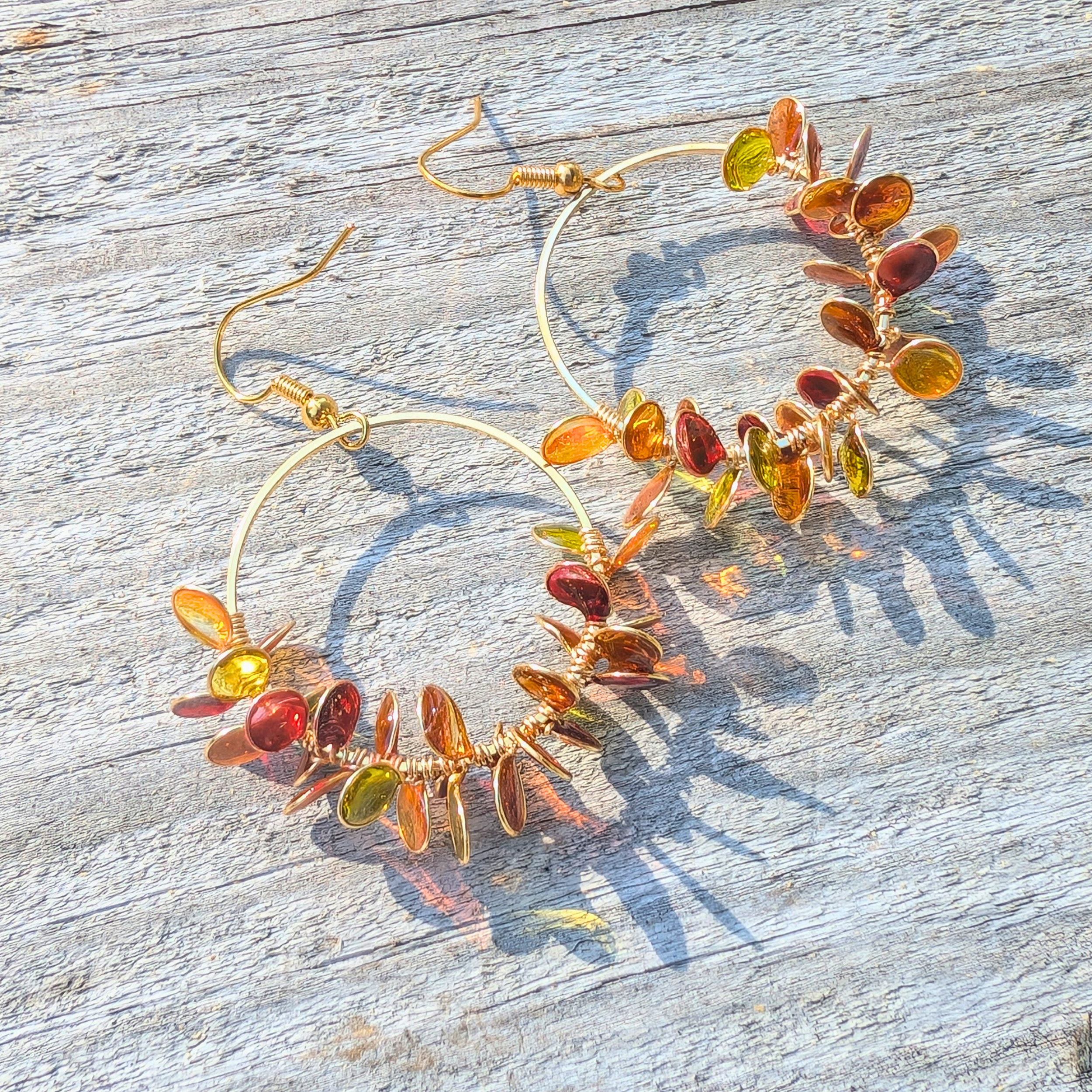 Autumn colored fall foliage wreath earrings