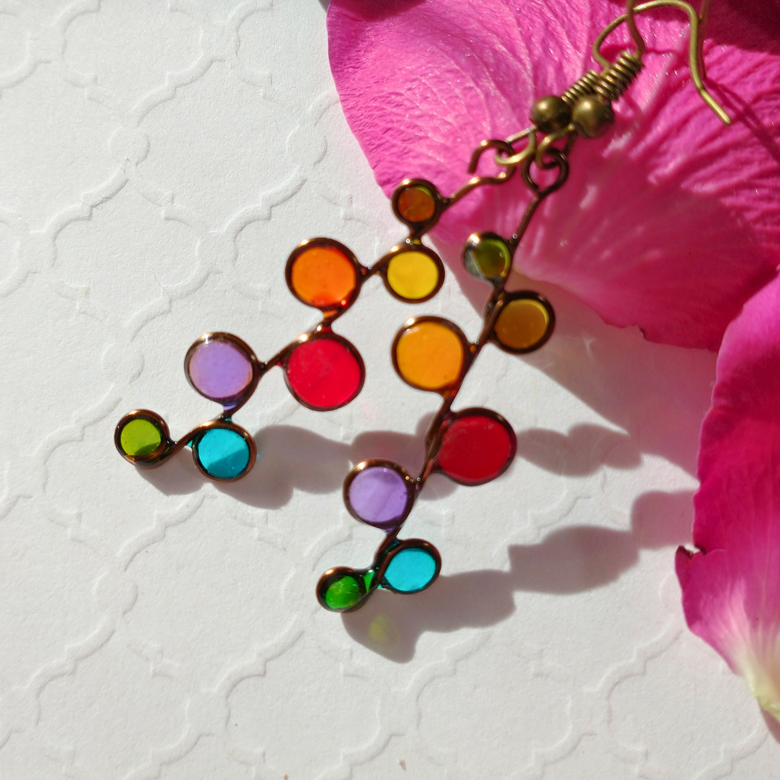 Rainbow stained glass resin earrings