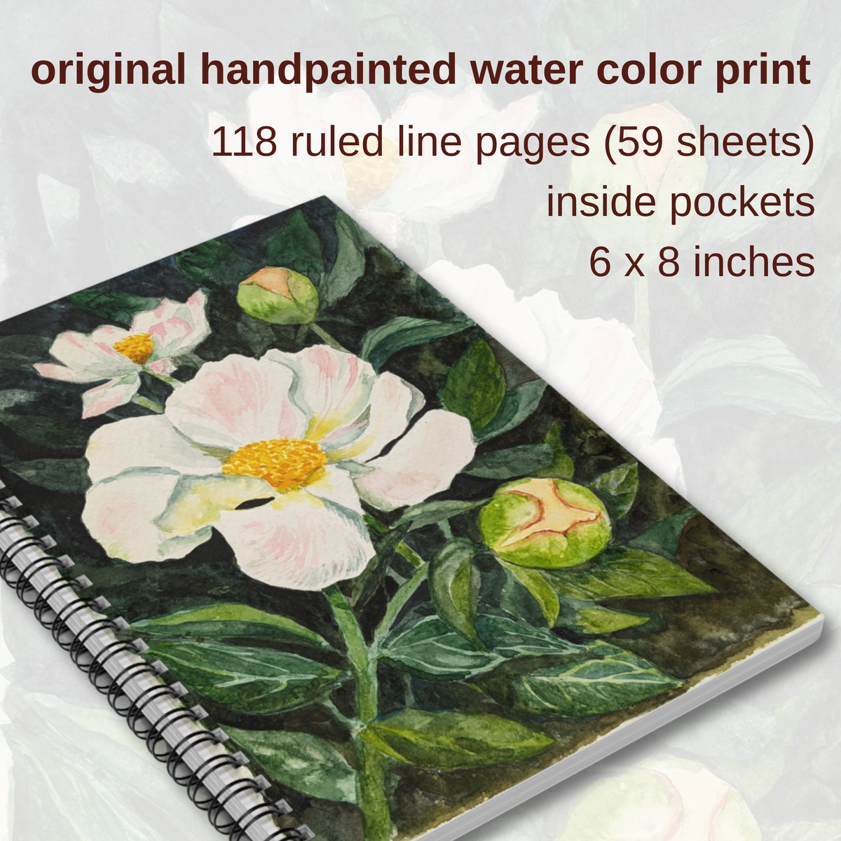 Peony Watercolor Spiral Notebook