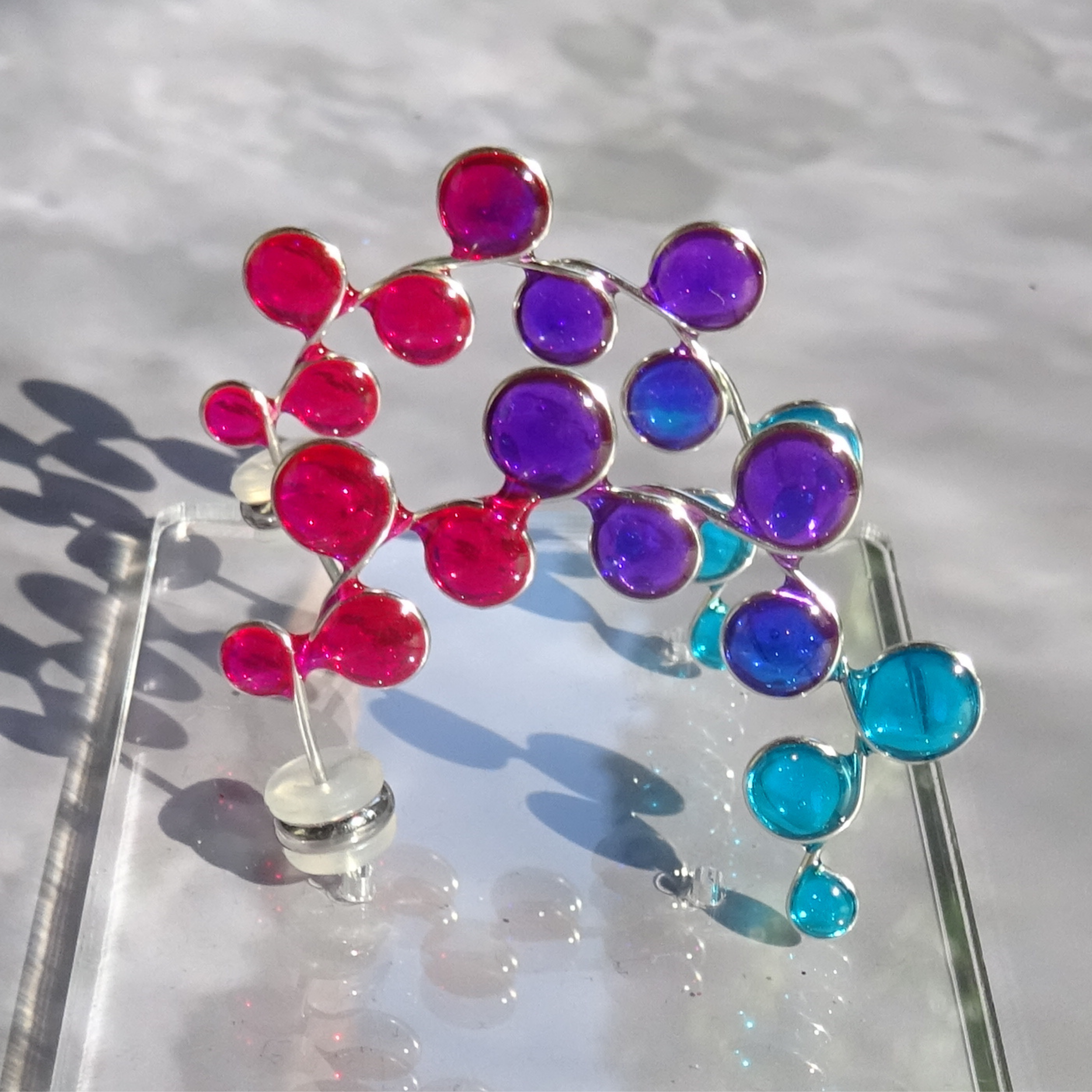 Pink Purple and Blue Hoop Earrings