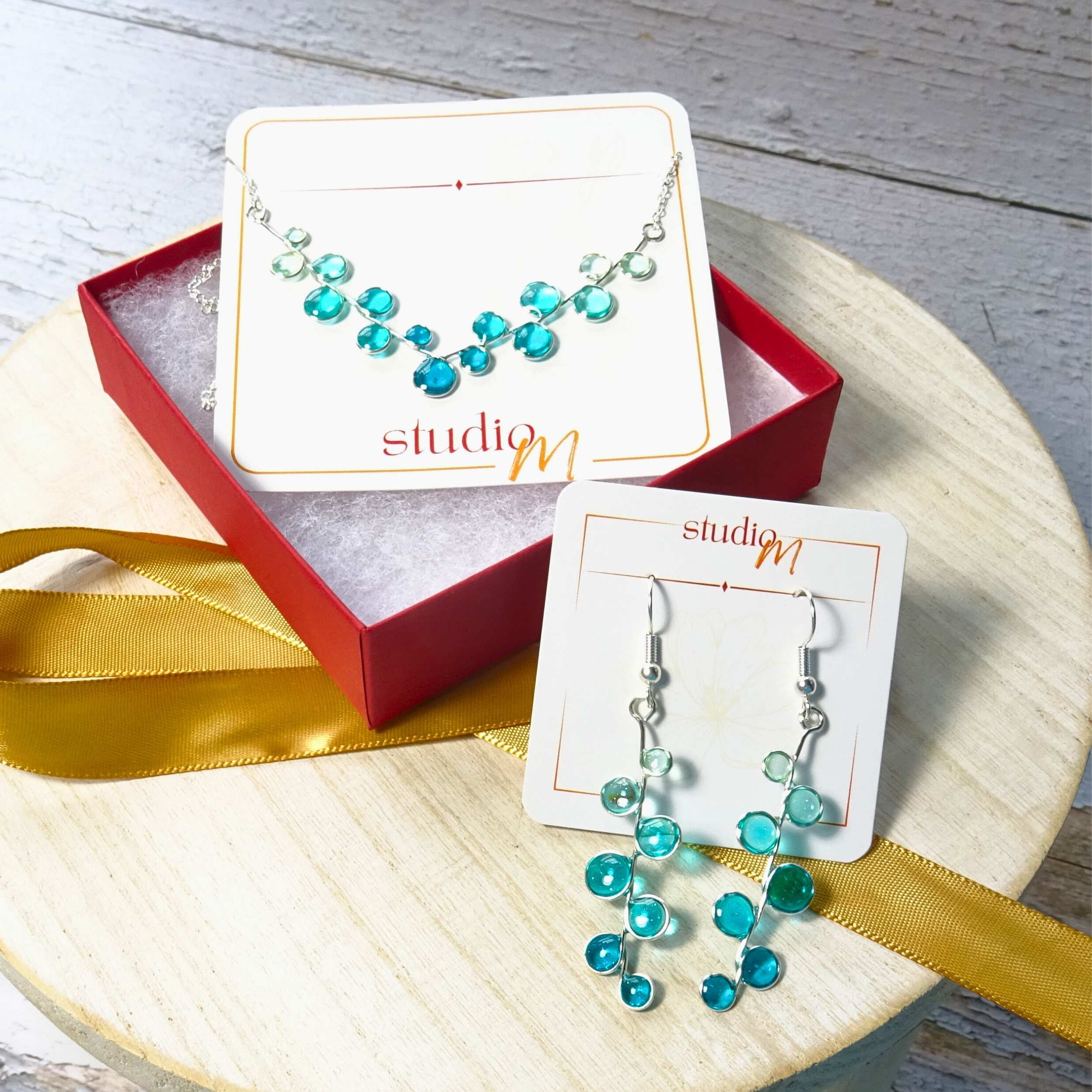 Teal Gradient Earring and Necklace Set