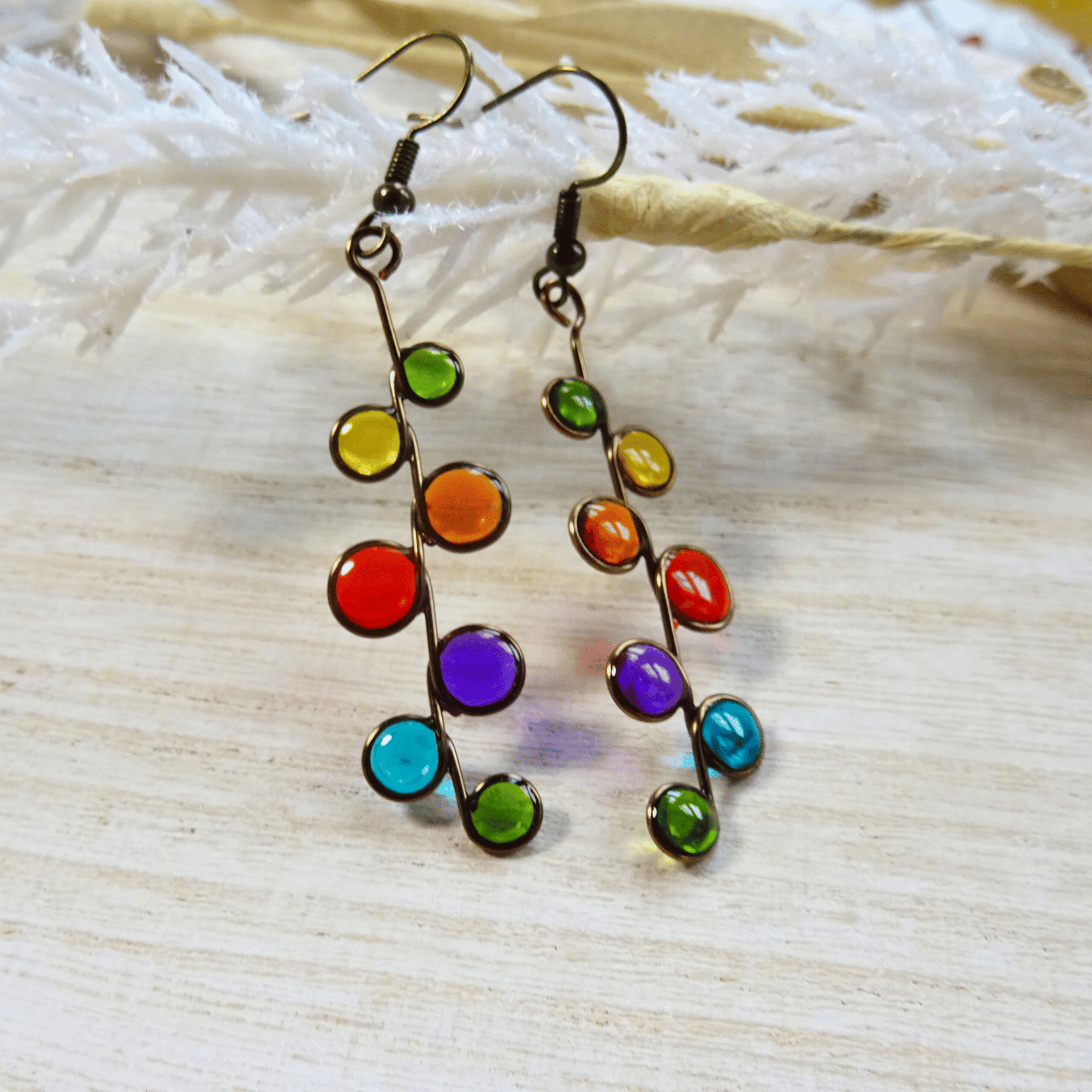 Rainbow stained glass resin earrings