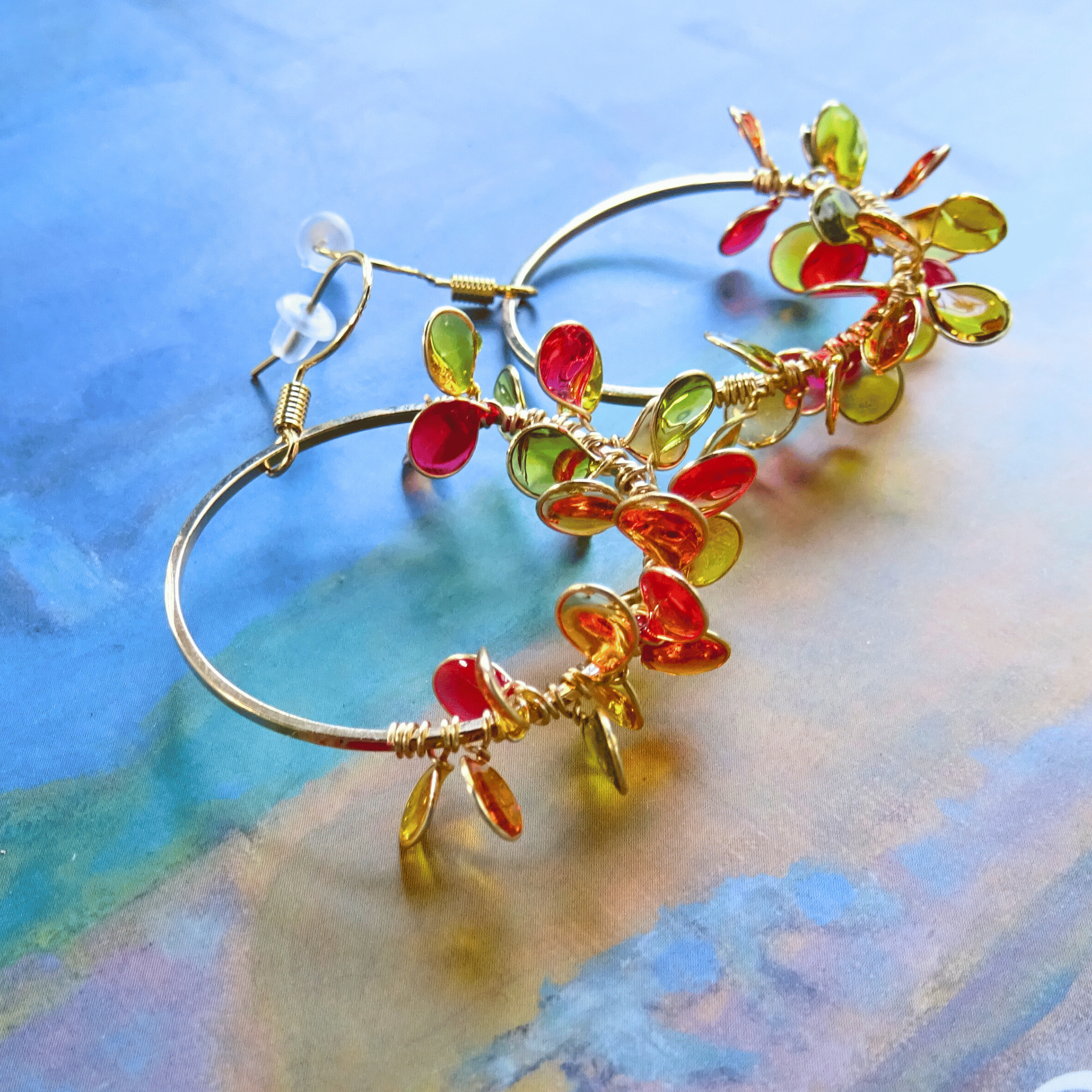 Autumn colored fall foliage wreath earrings