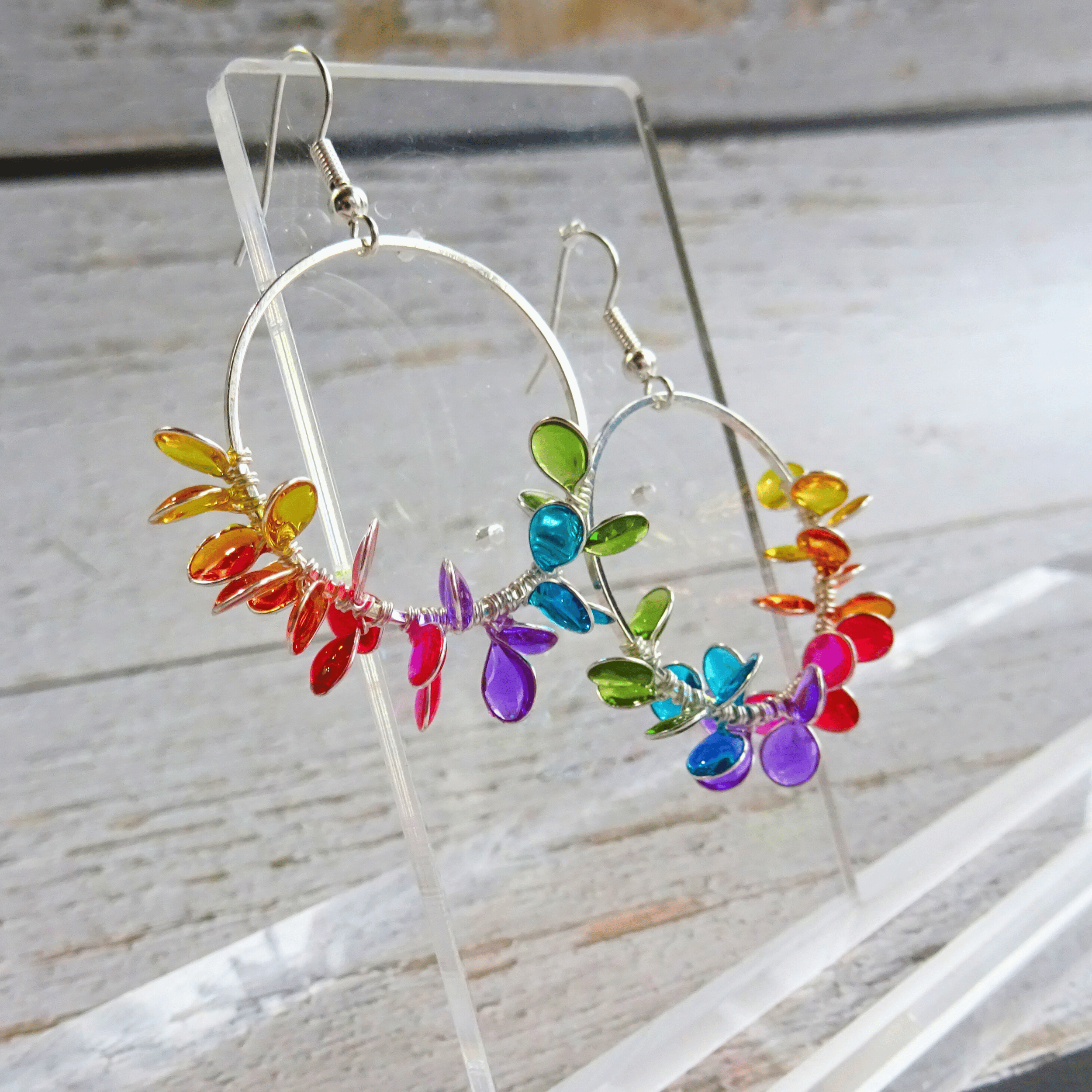 Rainbow flower earrings