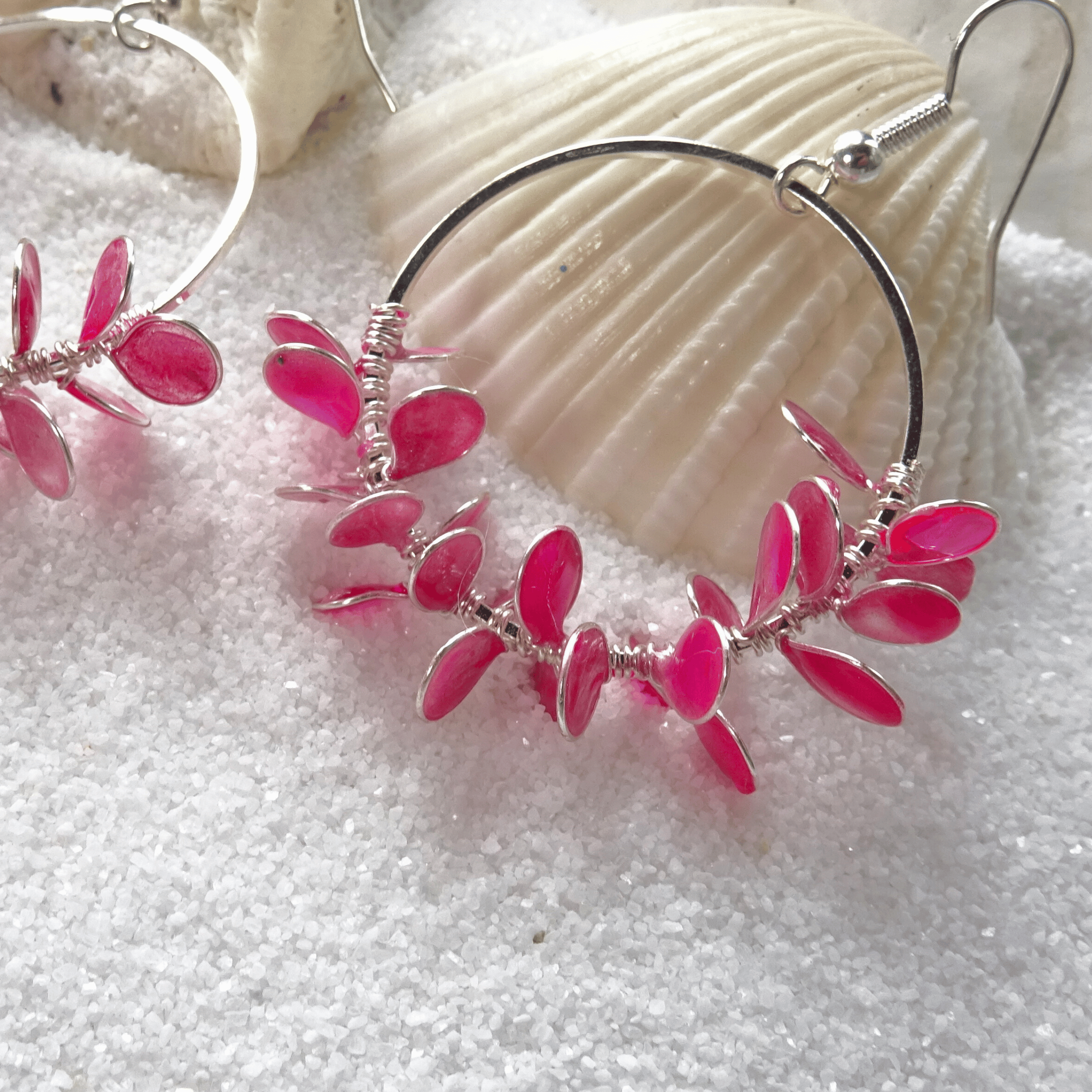pink flower petal hoop earrings