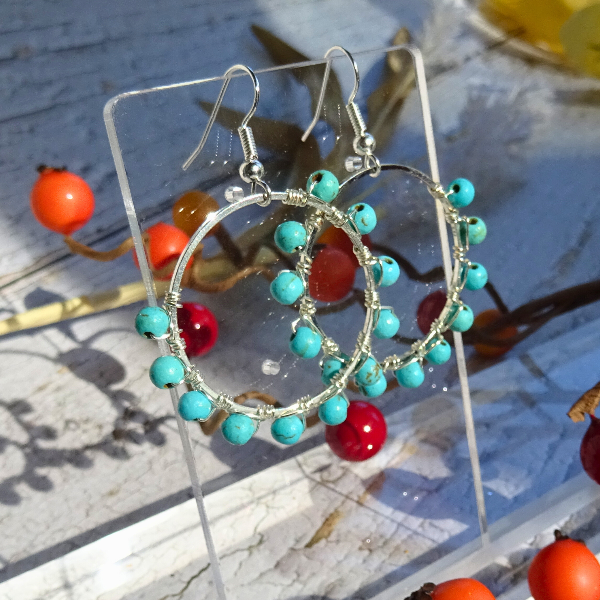 Turquoise Bead Wrap Earrings