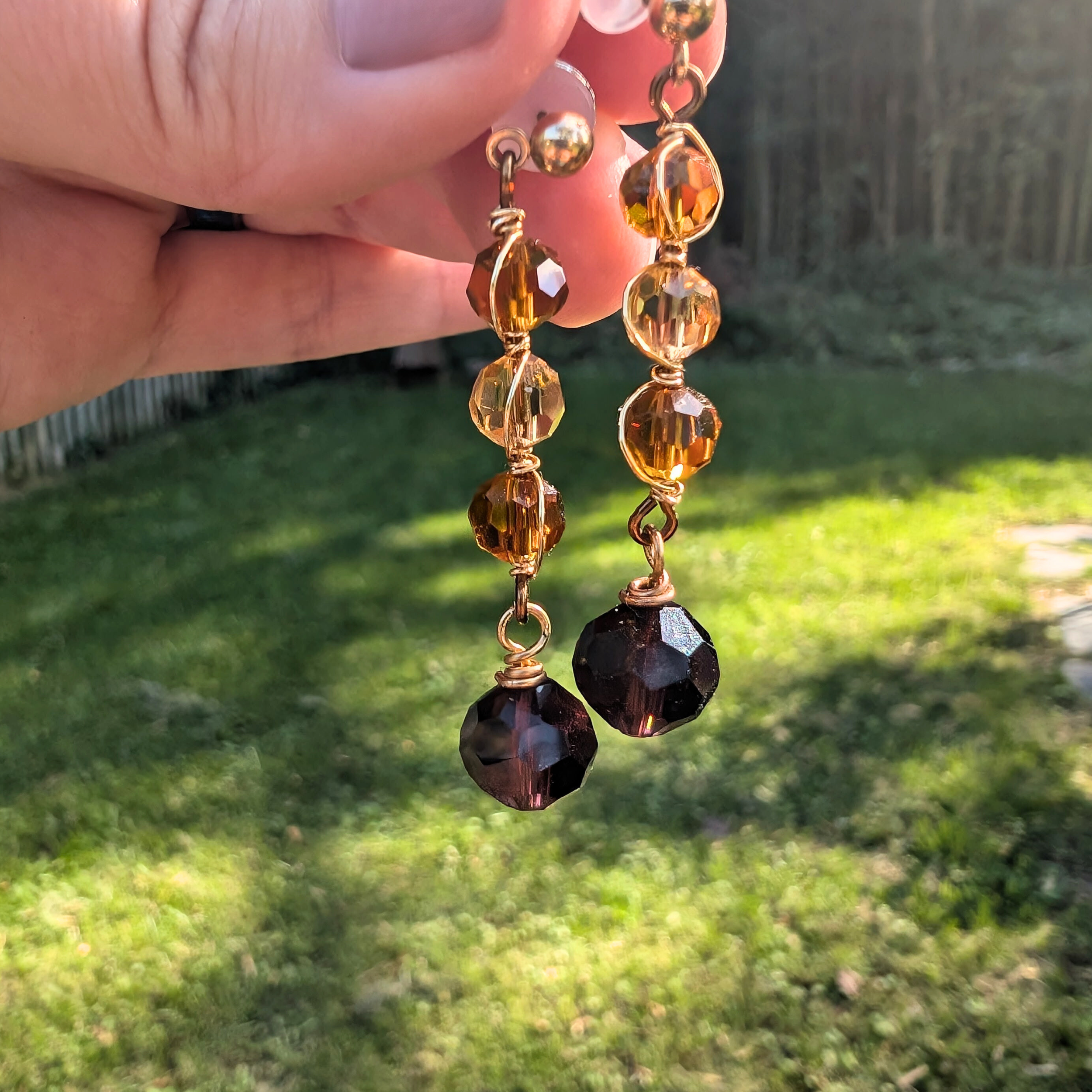 Amber brown crystal drop earrings