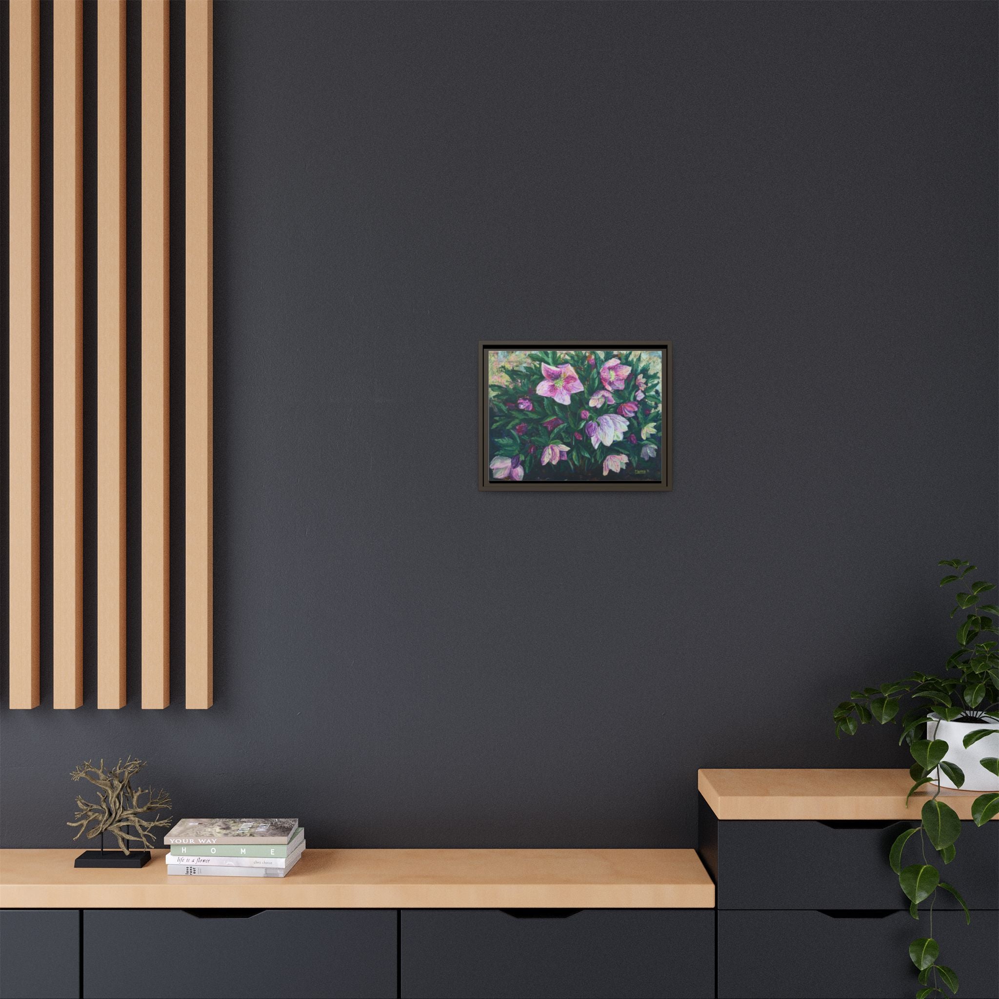 Pink Hellebore Botanical Wall Art - Framed Floral Canvas Print
