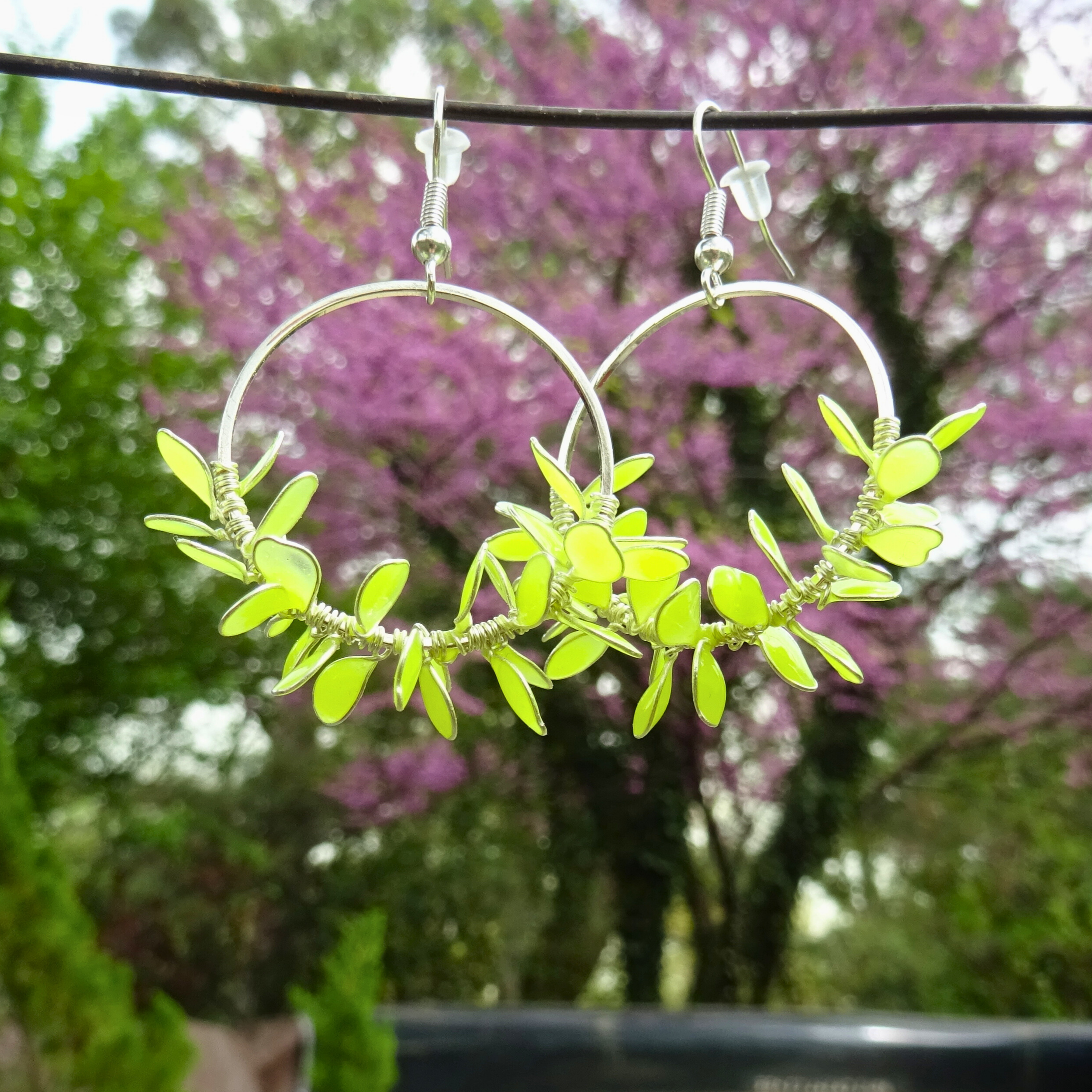 Yellow flower hoop earrings