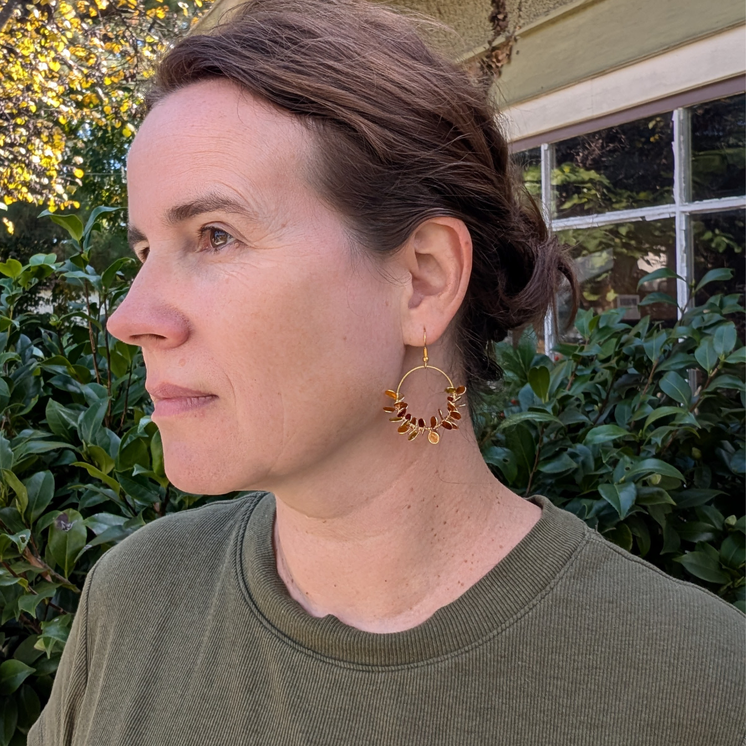 Autumn colored fall foliage wreath earrings