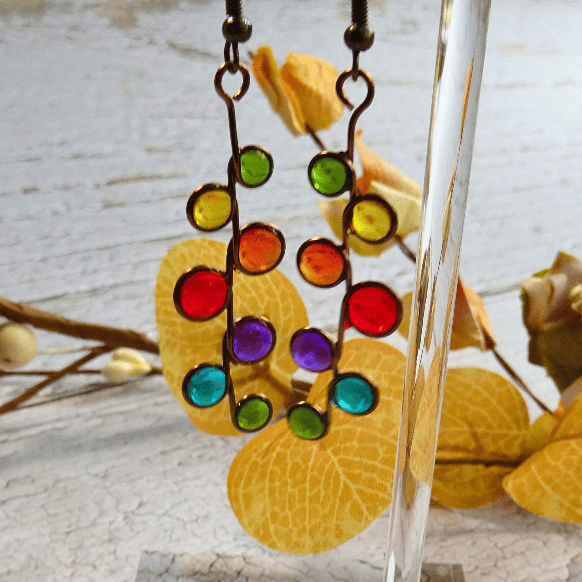 Rainbow stained glass resin earrings