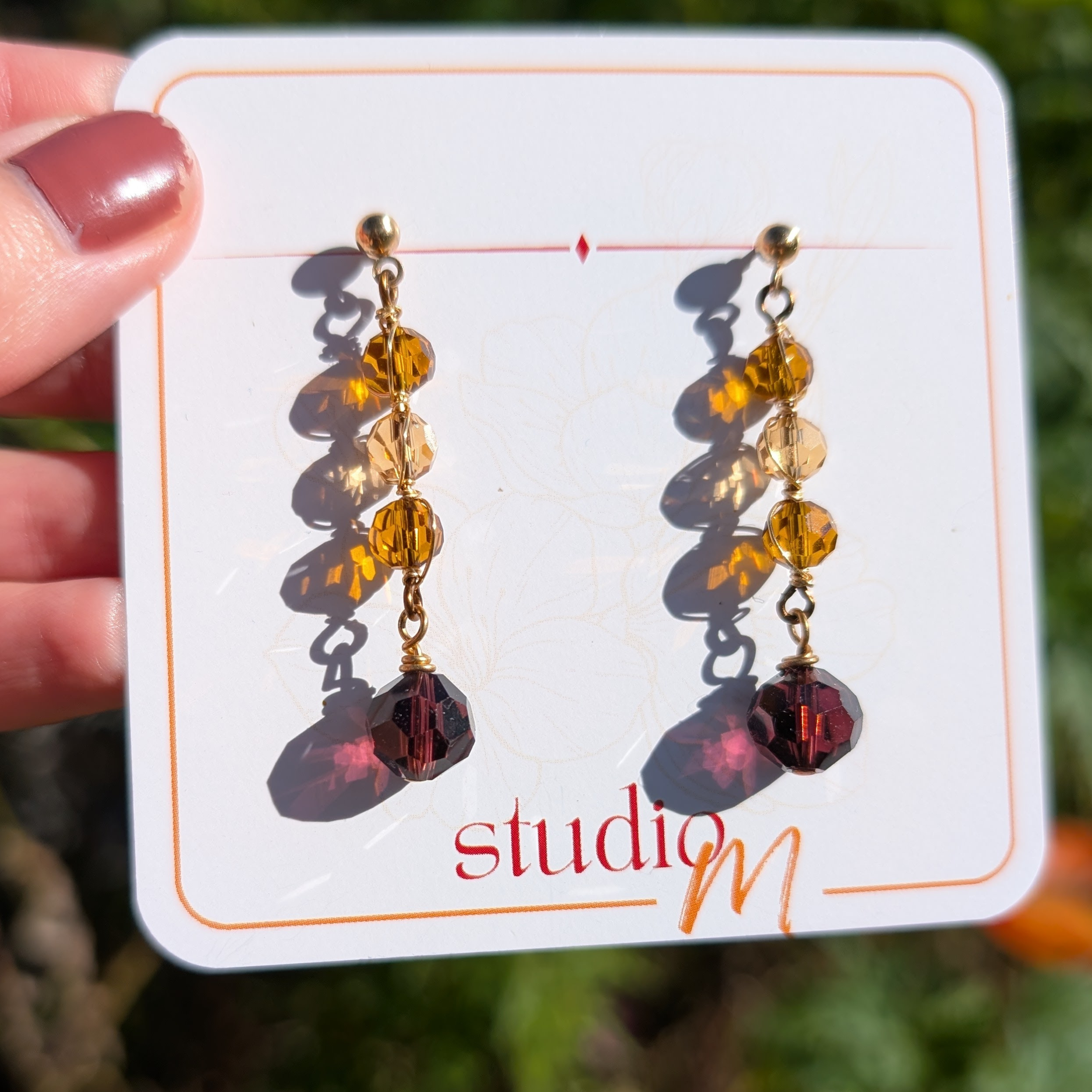 Amber brown crystal drop earrings