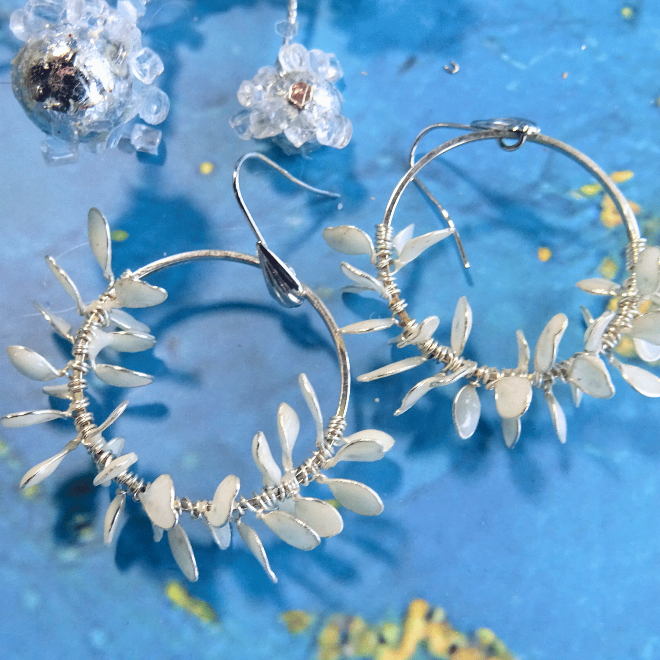 white flower earrings
