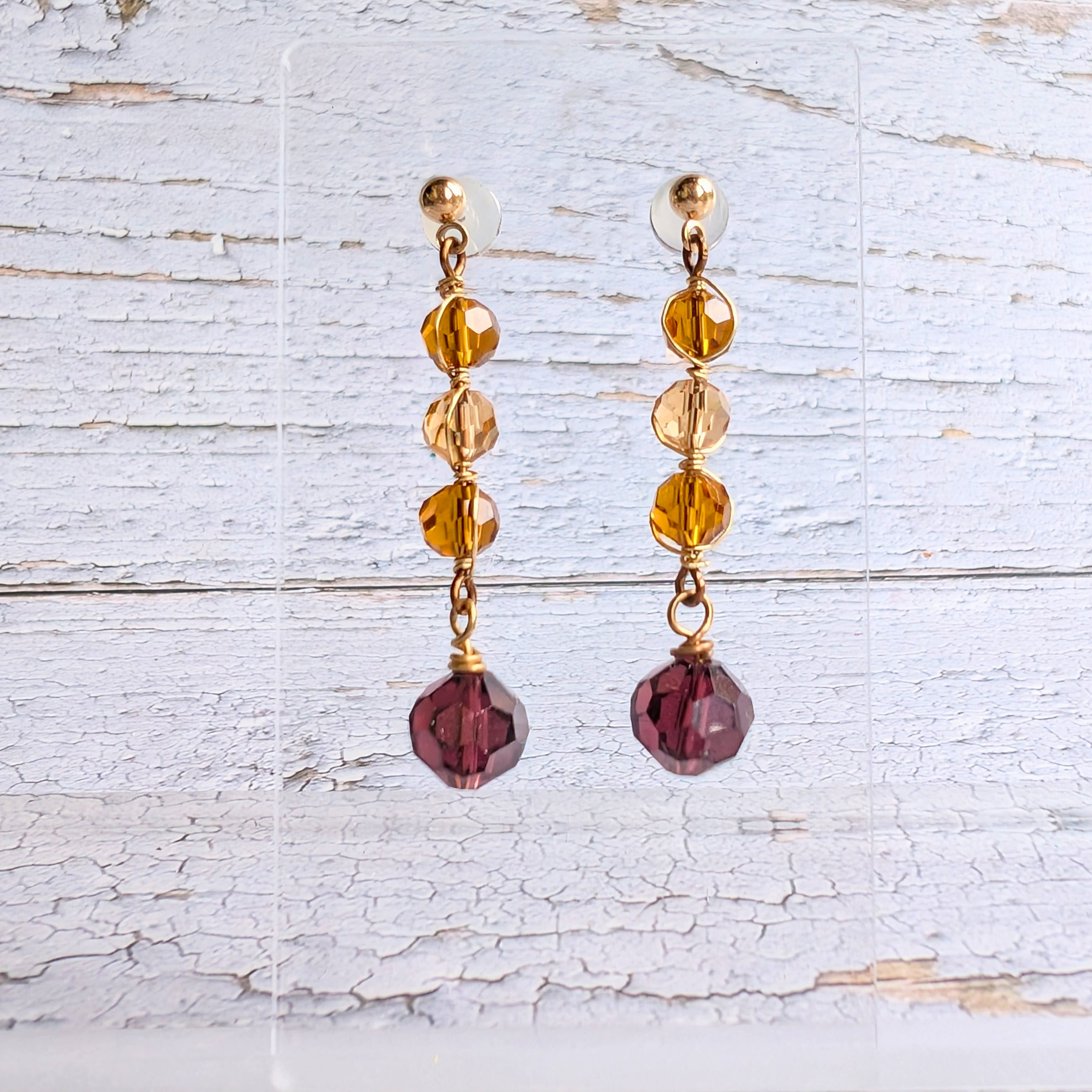 Amber brown crystal drop earrings