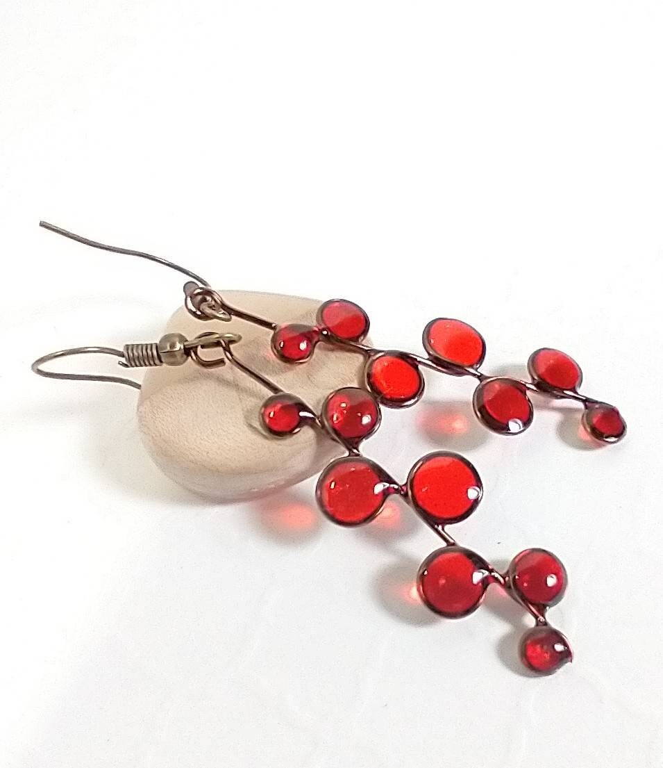 Red stained glass resin earrings