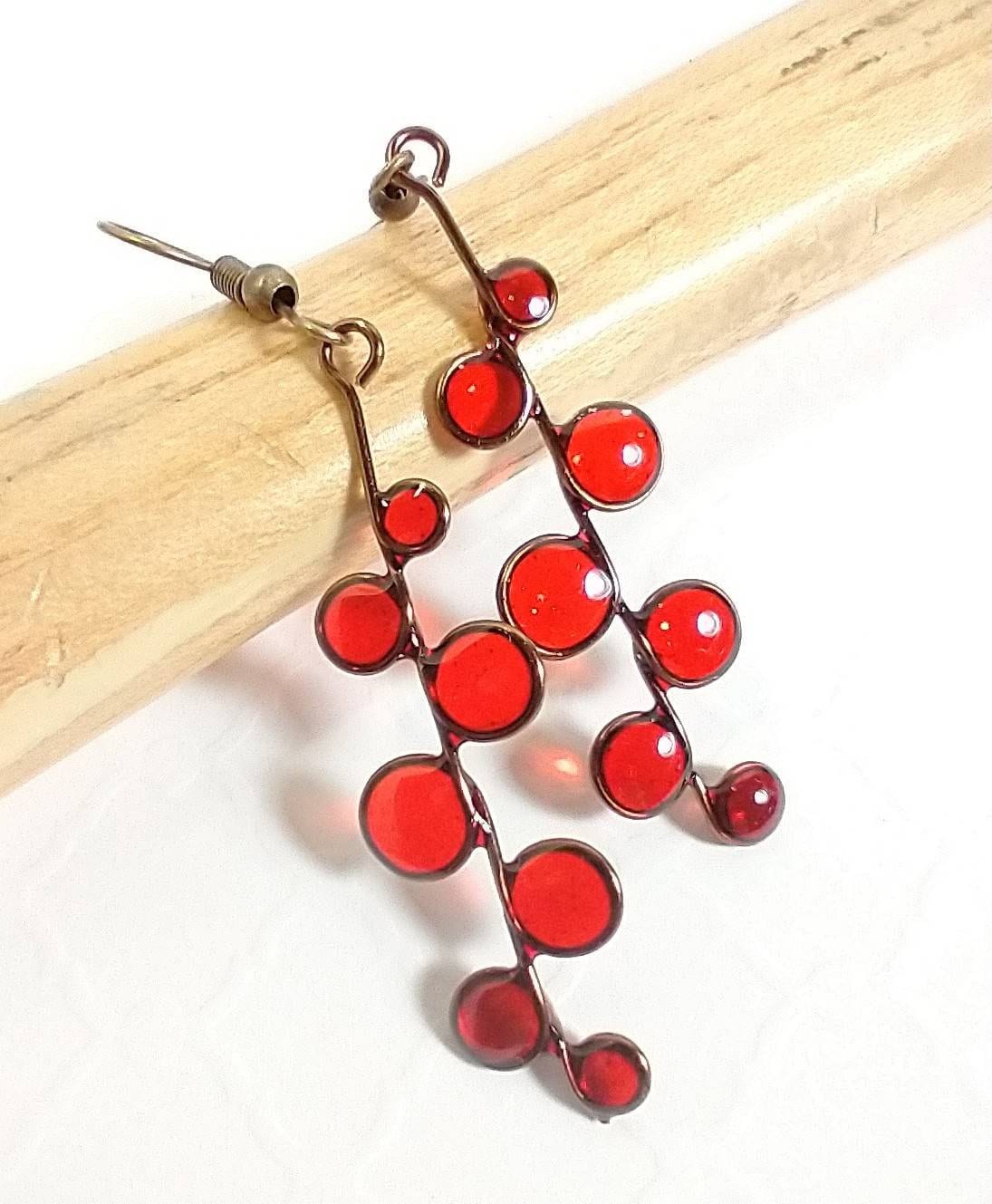 Red stained glass resin earrings