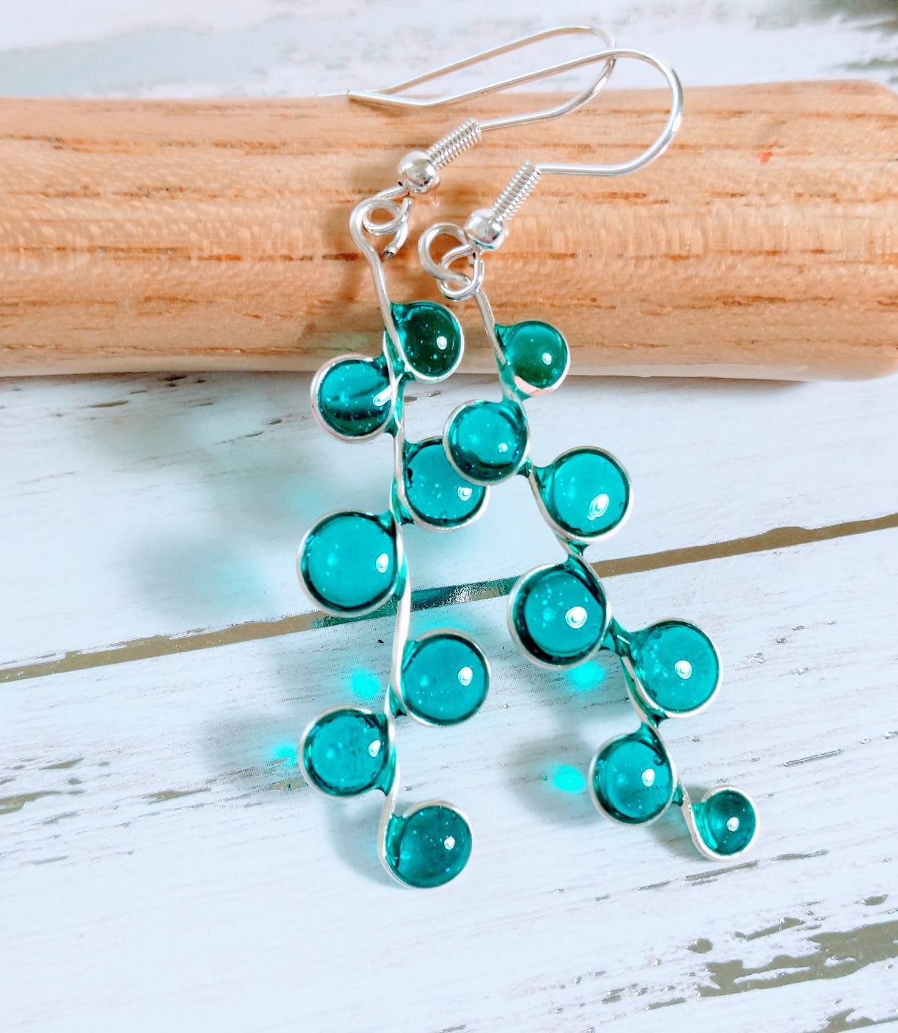 Turquoise blue stained glass resin earrings