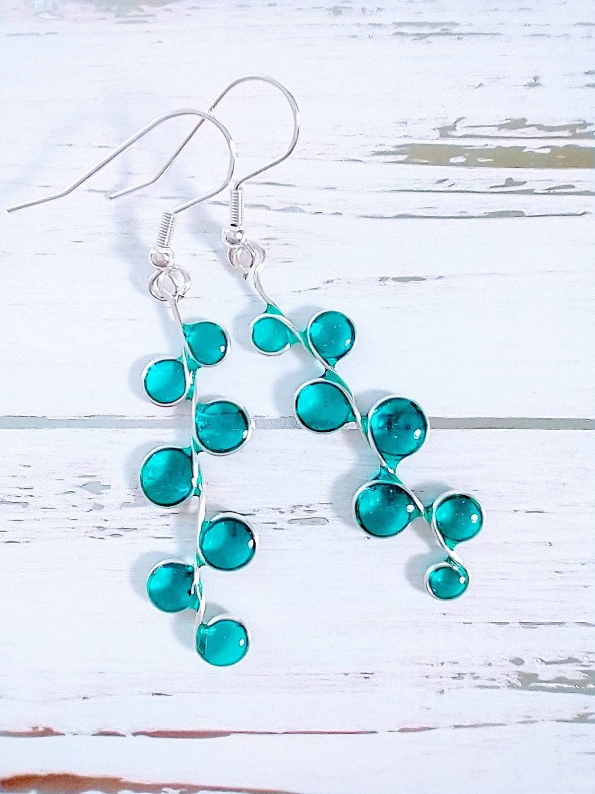 Turquoise blue stained glass resin earrings