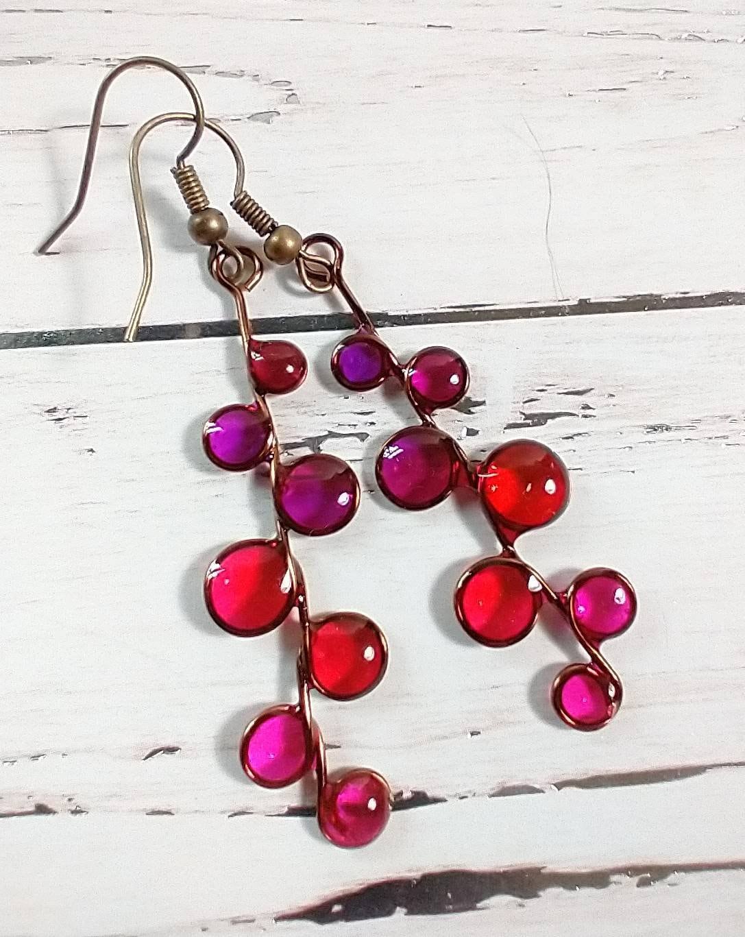 Pink magenta stained glass resin earrings