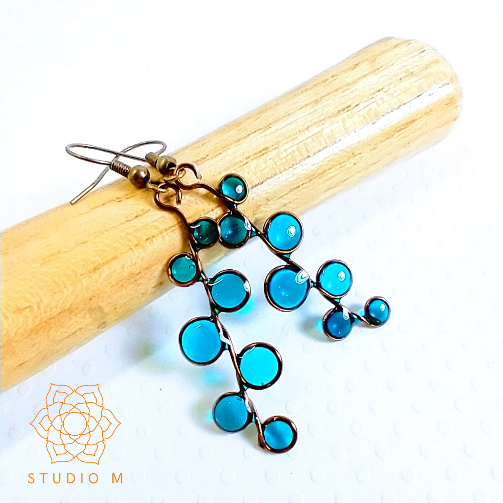 Ocean blue stained glass resin earrings