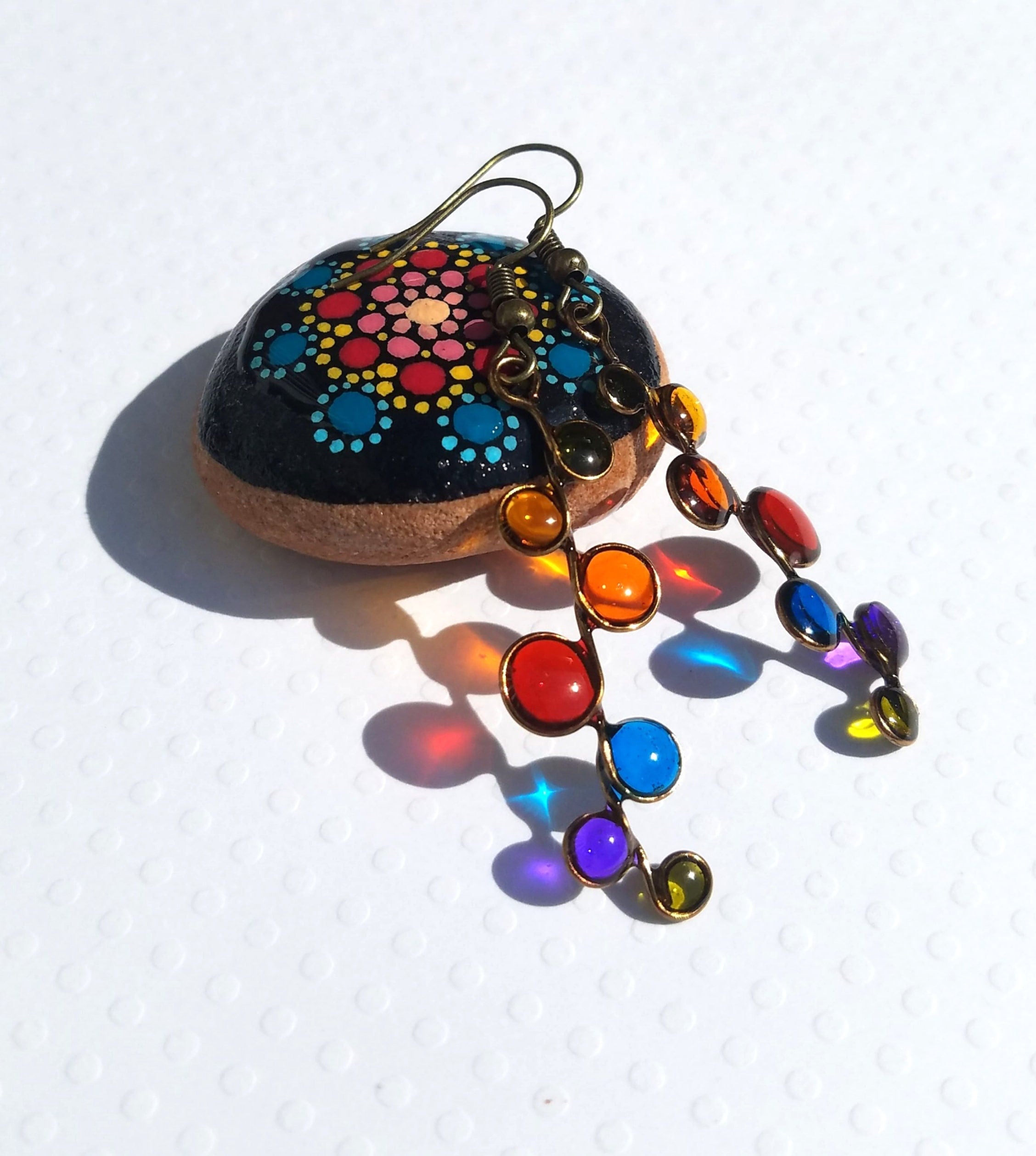 Rainbow stained glass resin earrings