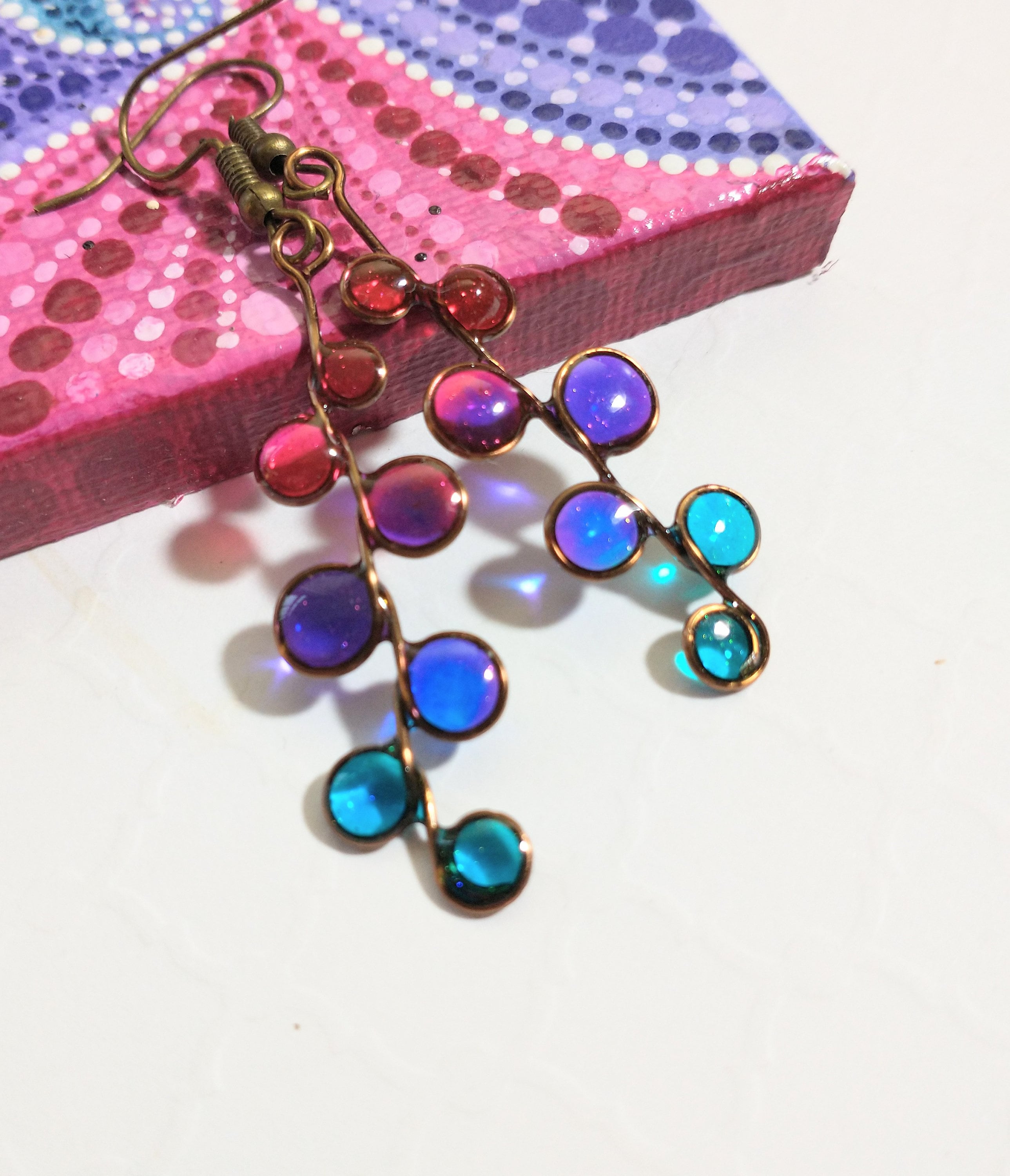 Beauty berry stained glass resin earrings