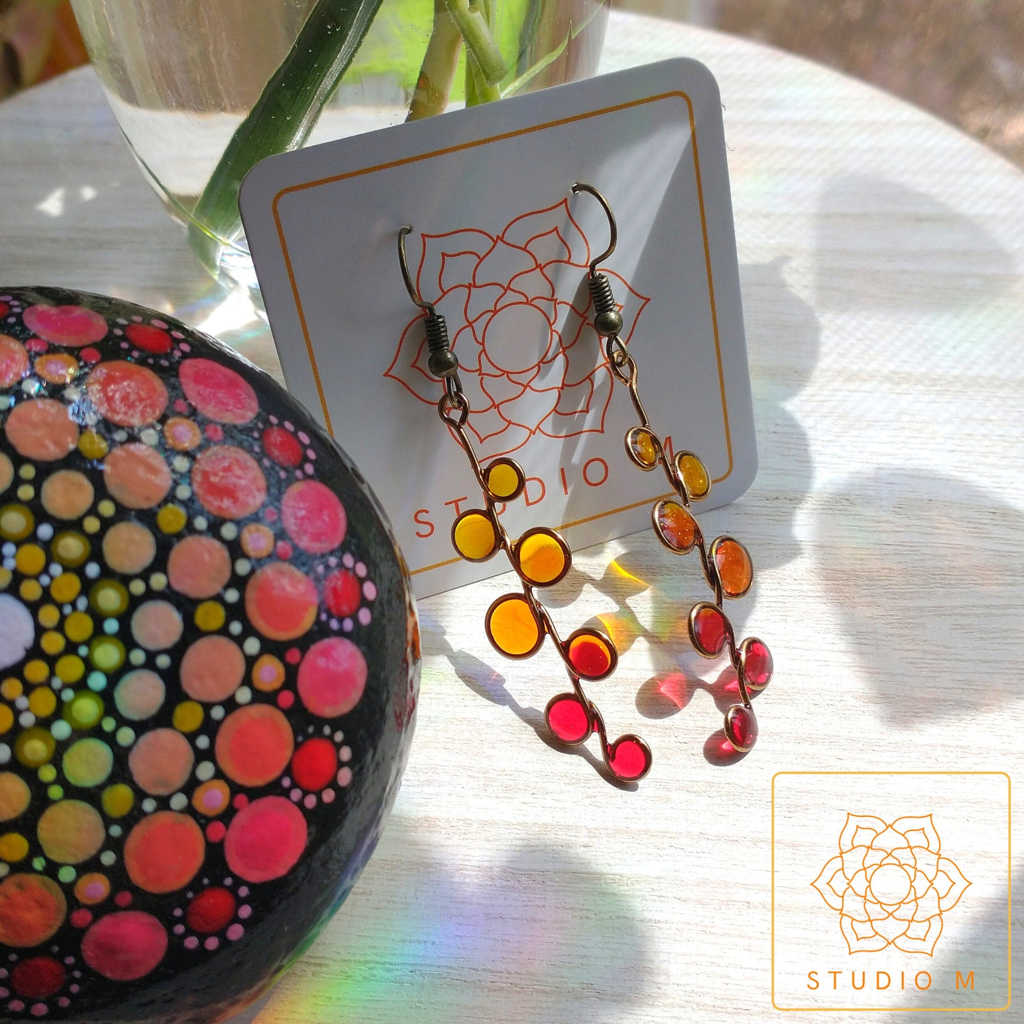 sunset stained glass resin earrings