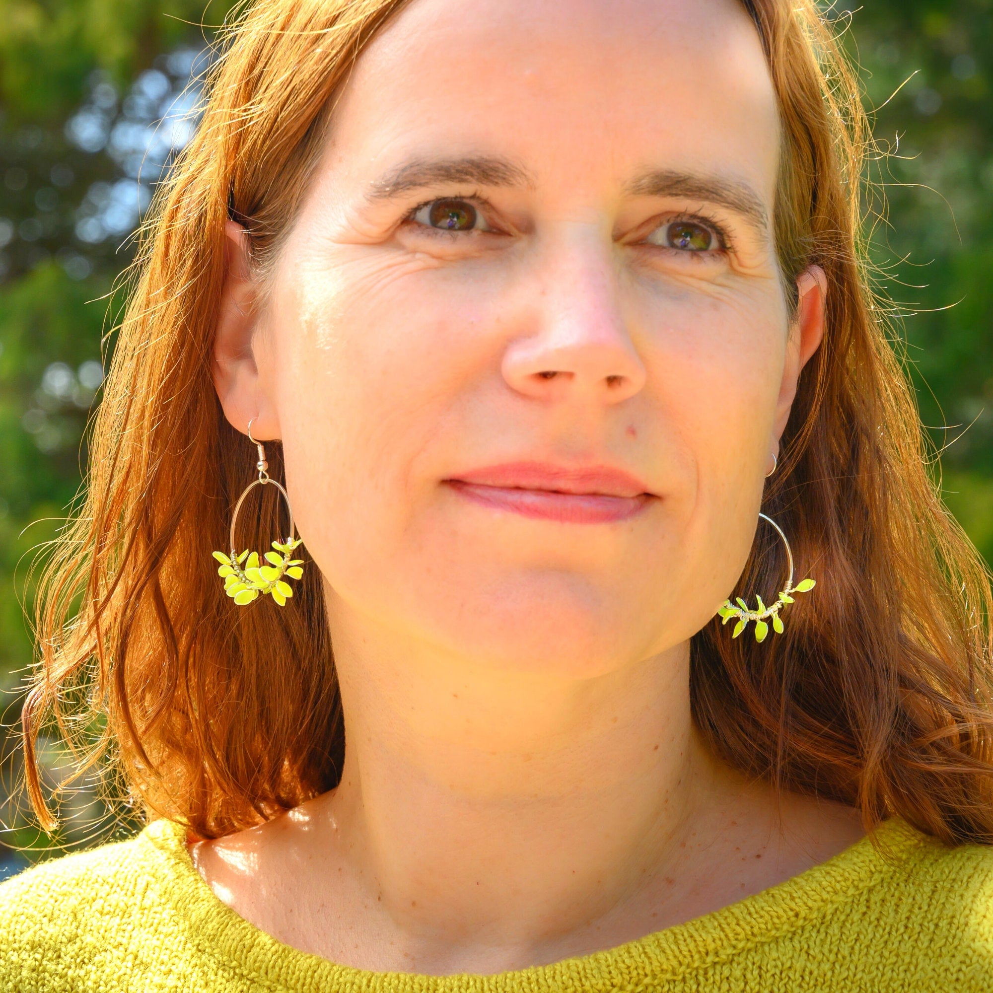 Yellow flower hoop earrings