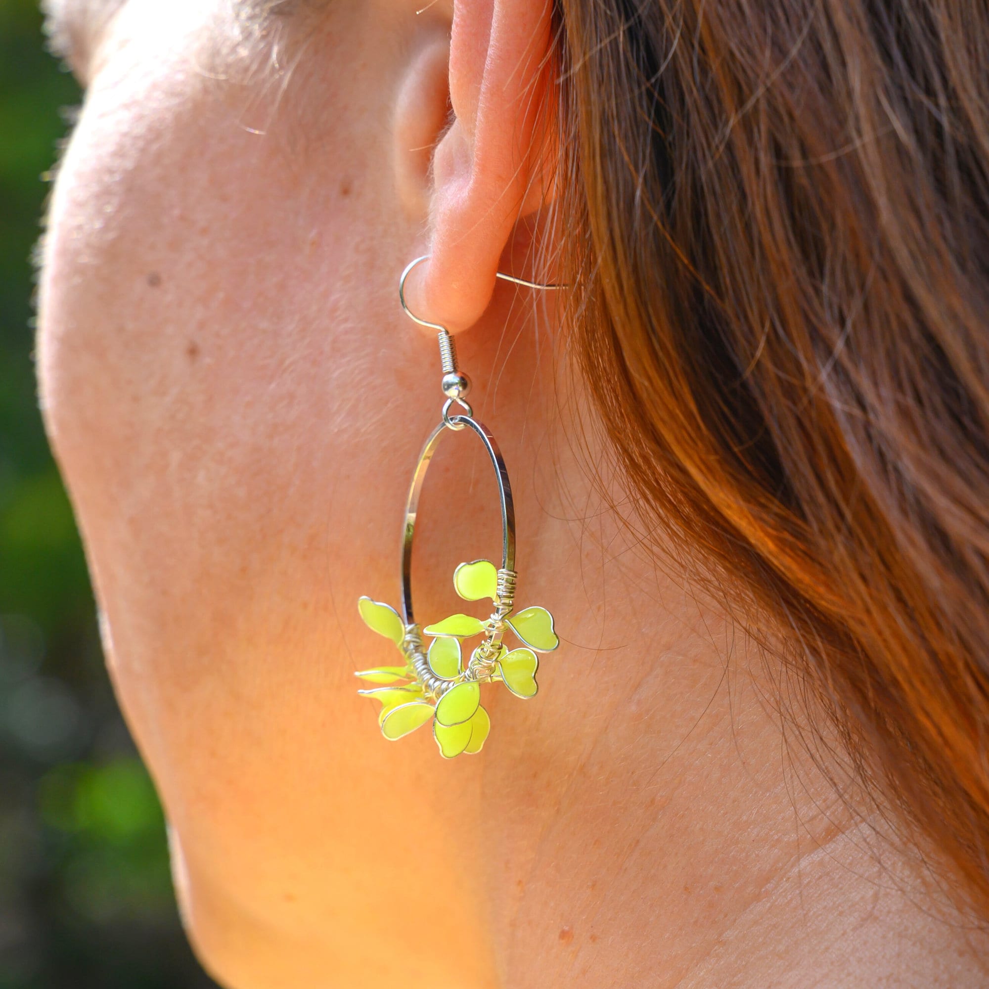 Yellow flower hoop earrings