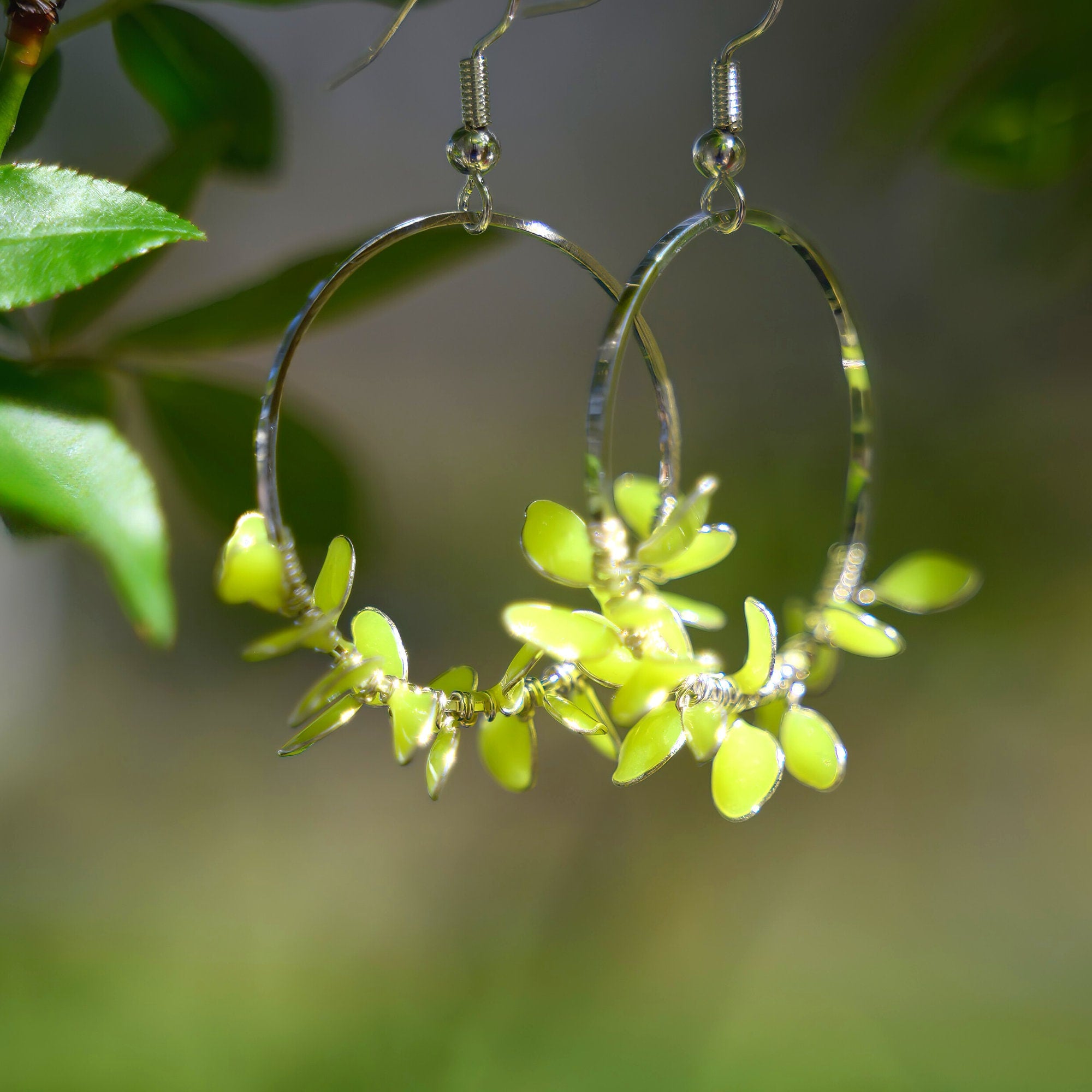 Yellow flower hoop earrings