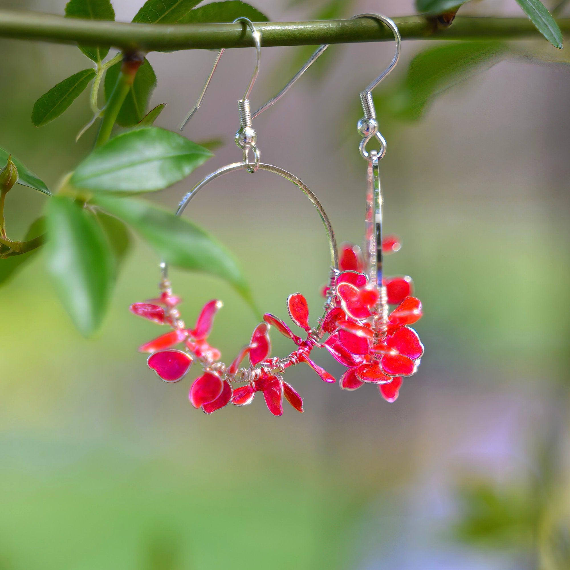 Pink flower wreath hoop earrings