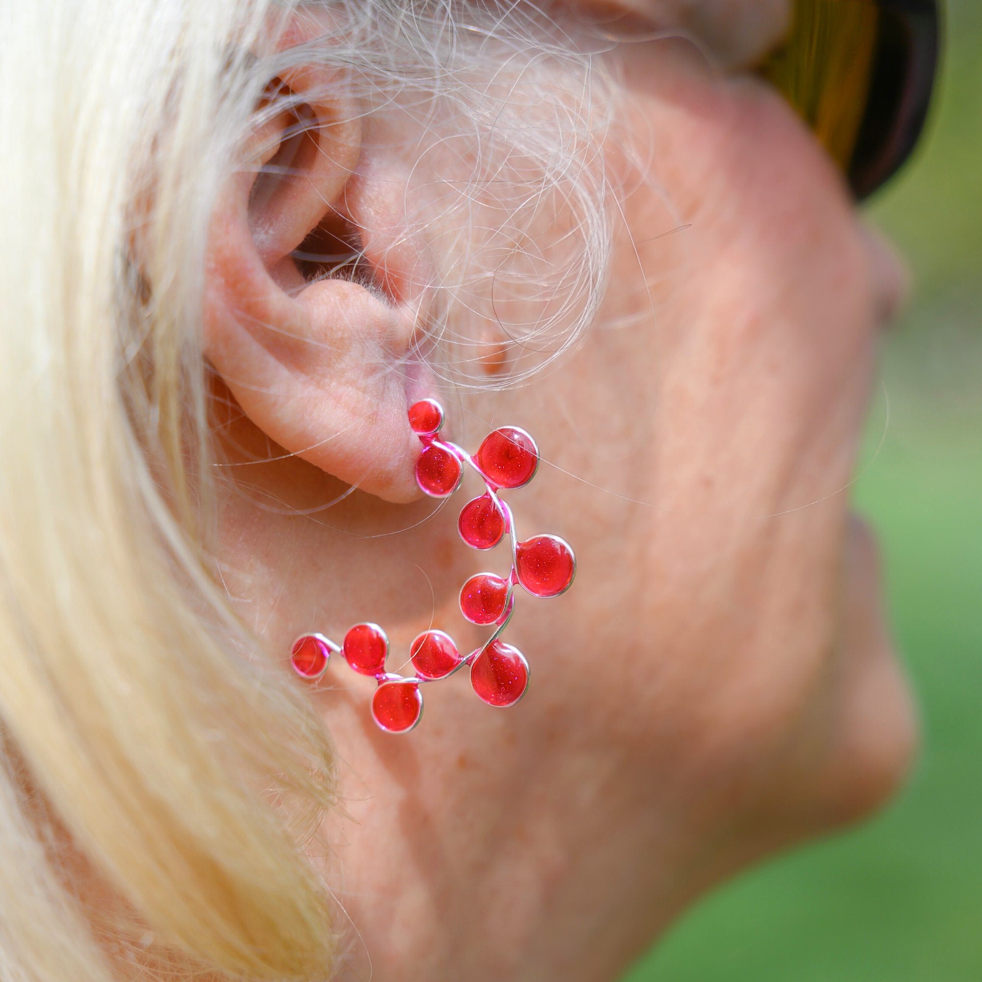 Pink stained glass hoop resin earrings