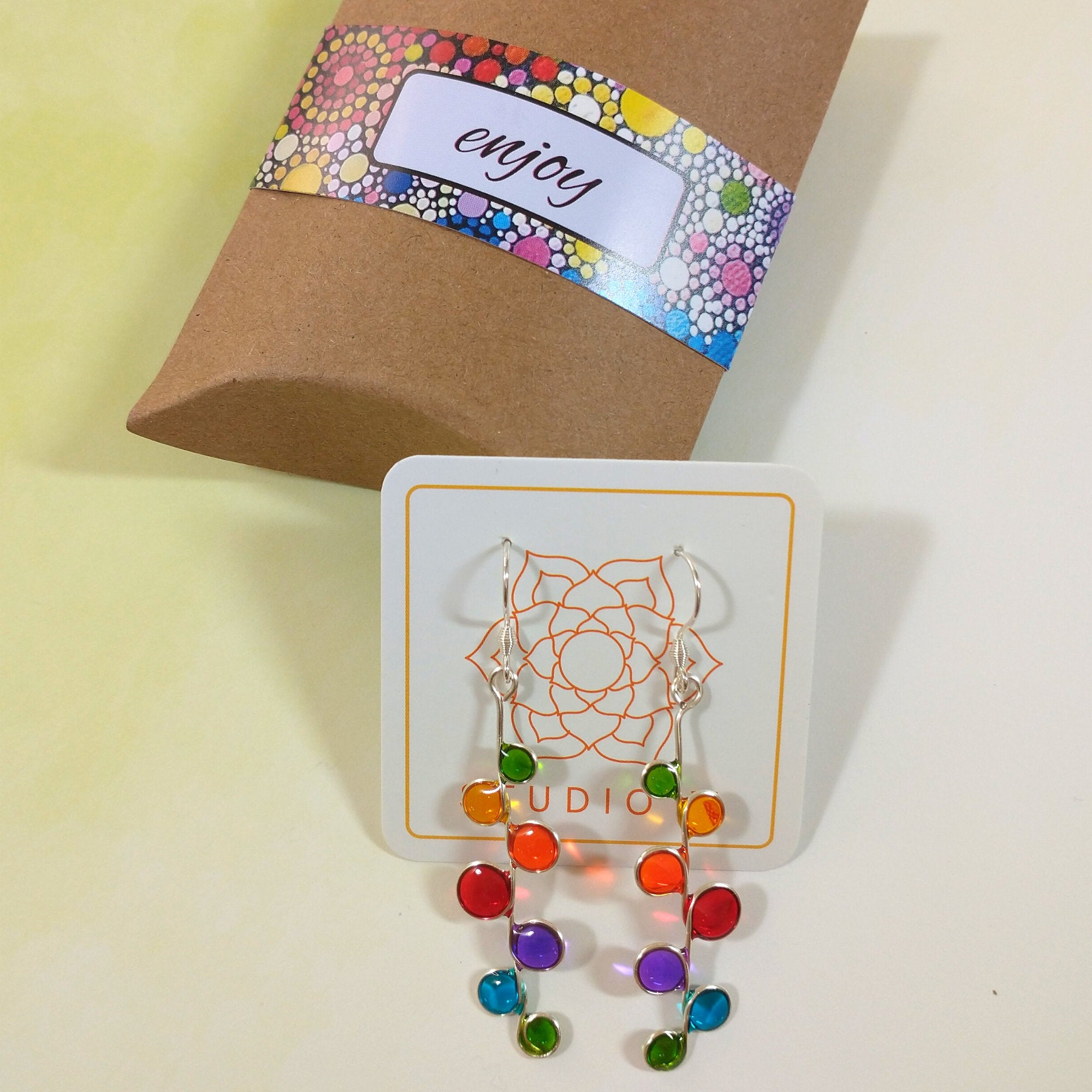 Rainbow resin drop earrings in silver