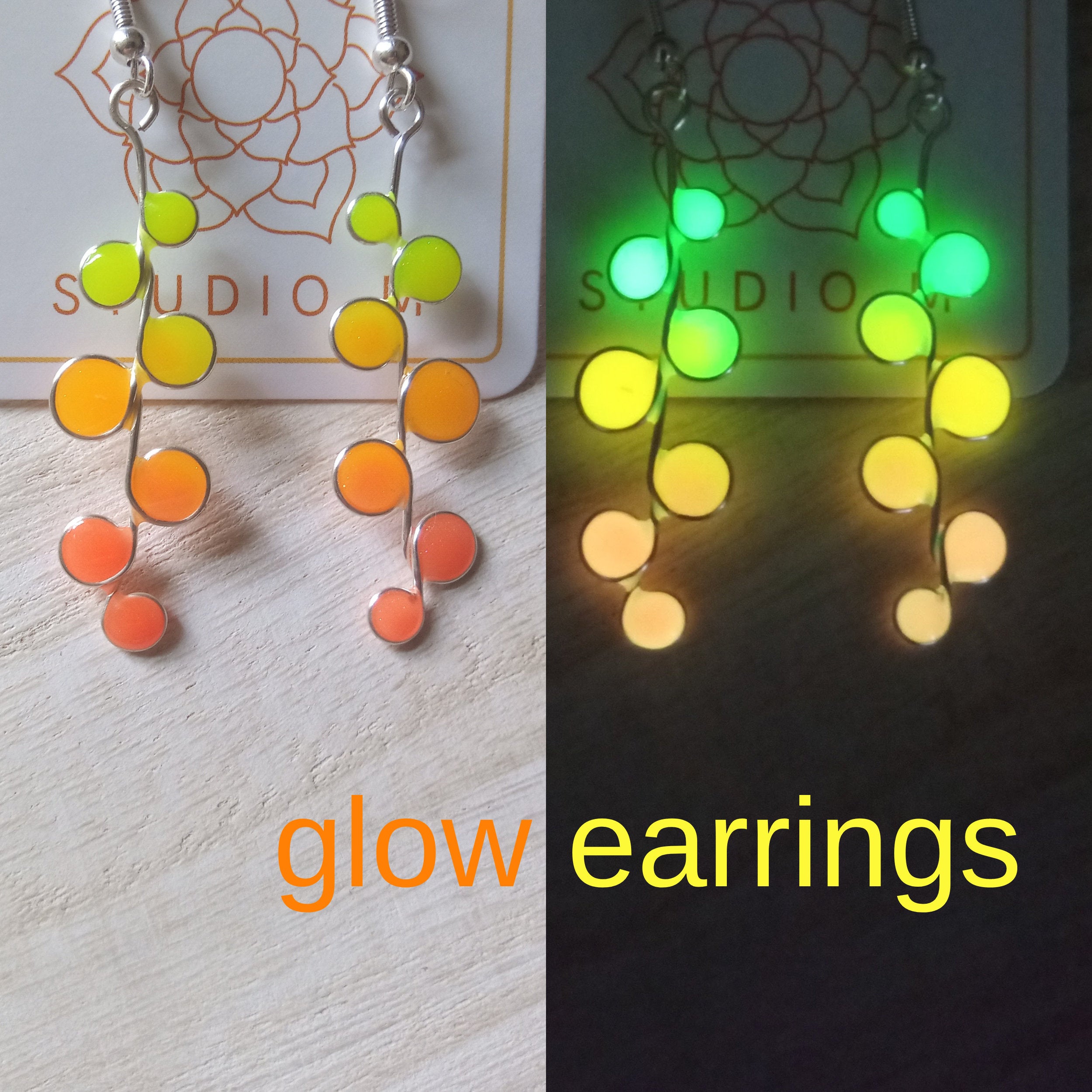 Peachy neon glow in the dark earrings