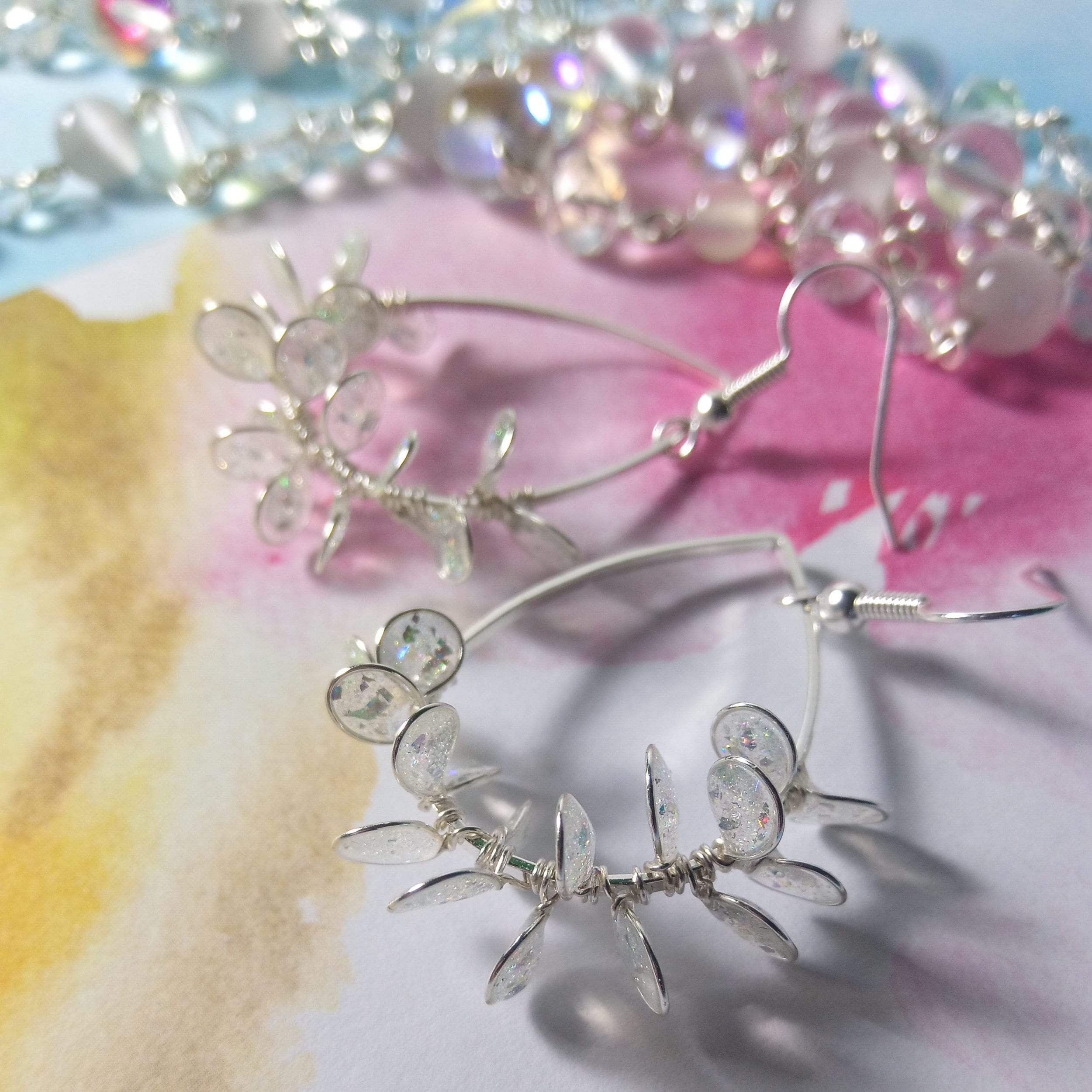 Crystal clear flower tear drop earrings