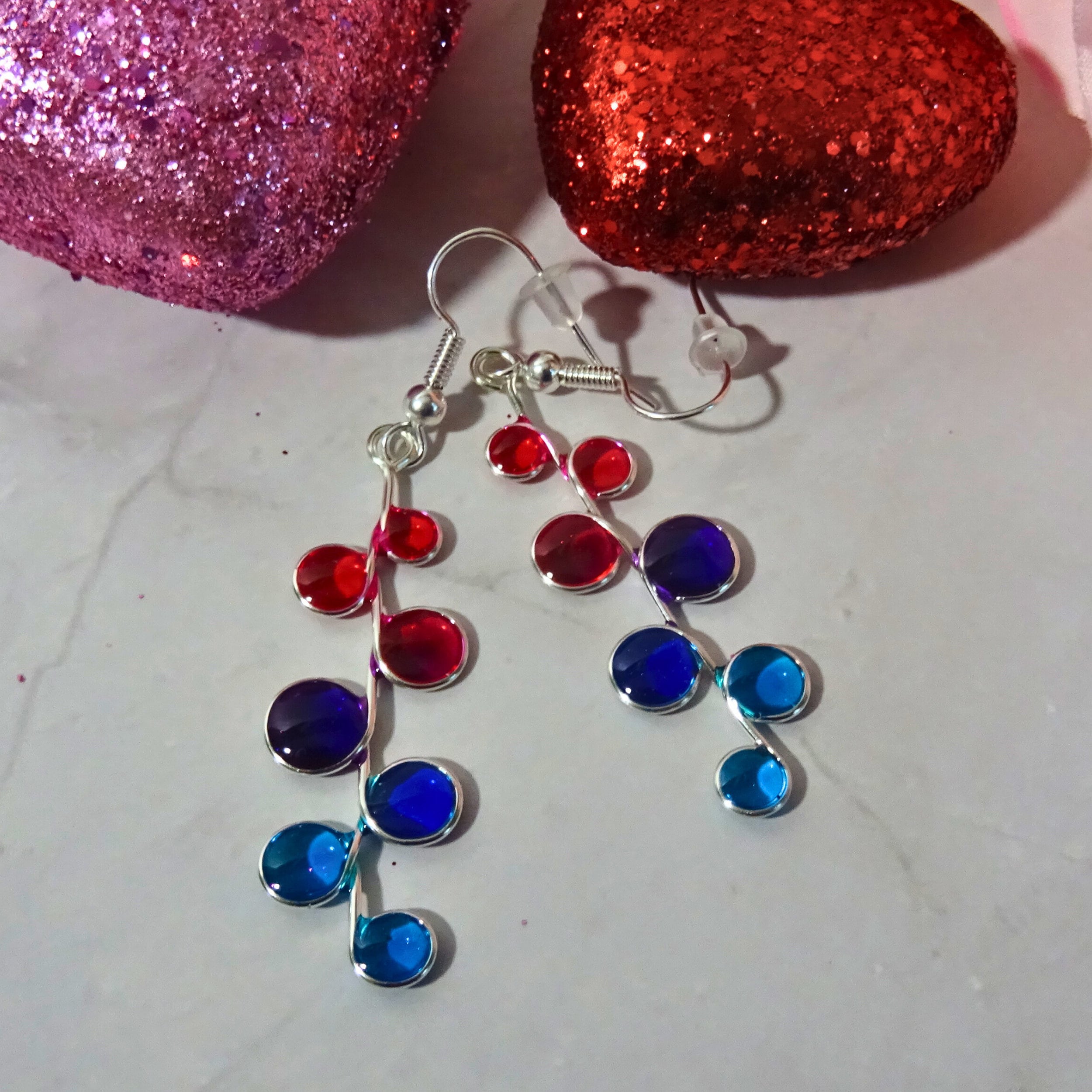 Pink blue and purple stained glass resin earrings