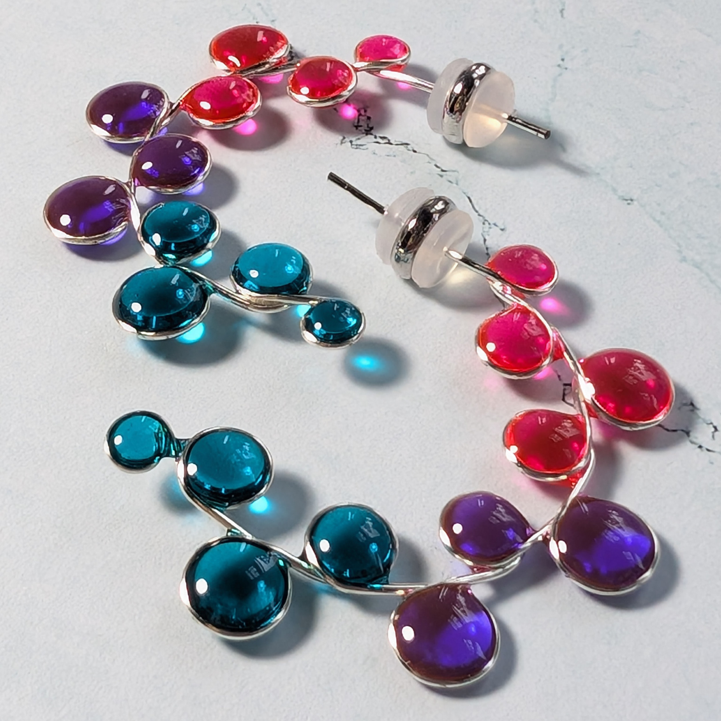 Sunrise Earrings in Pink, Purple, and Blue